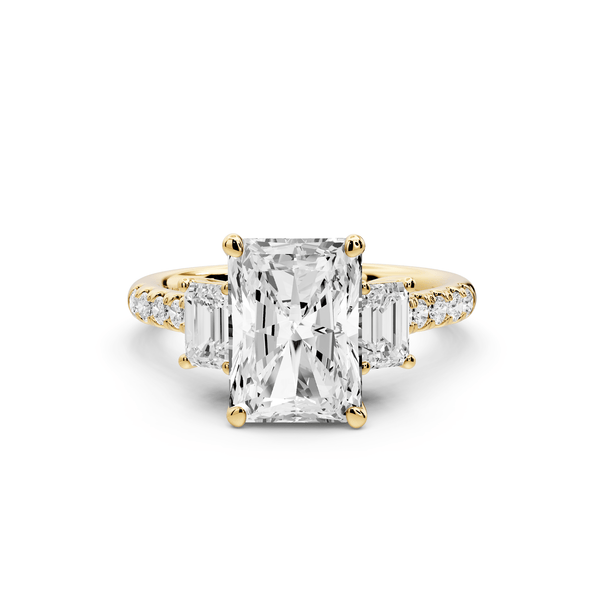 Mia - 3ct 18k yellow gold radiant Trellis Basket Diamond Pavé half band Engagement Ring - Mr. Alex Jewelry
