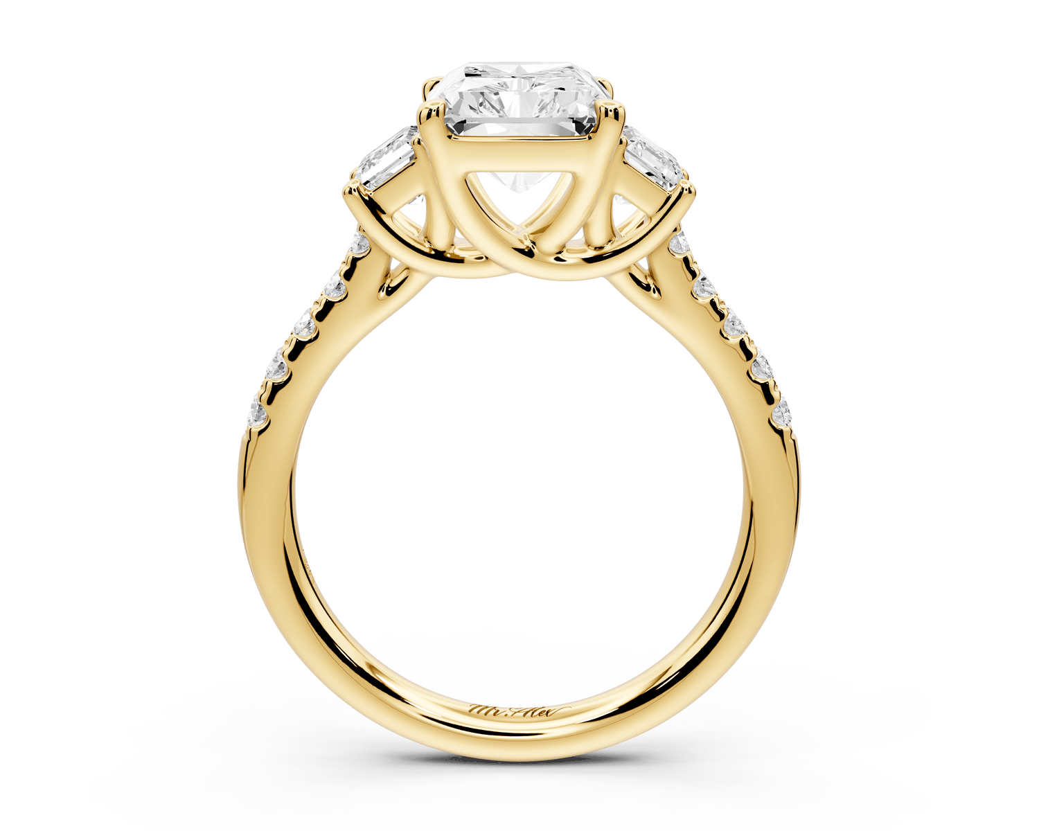 Mia - 3ct 18k yellow gold radiant Trellis Basket Diamond Pavé half band Engagement Ring - Mr. Alex Jewelry