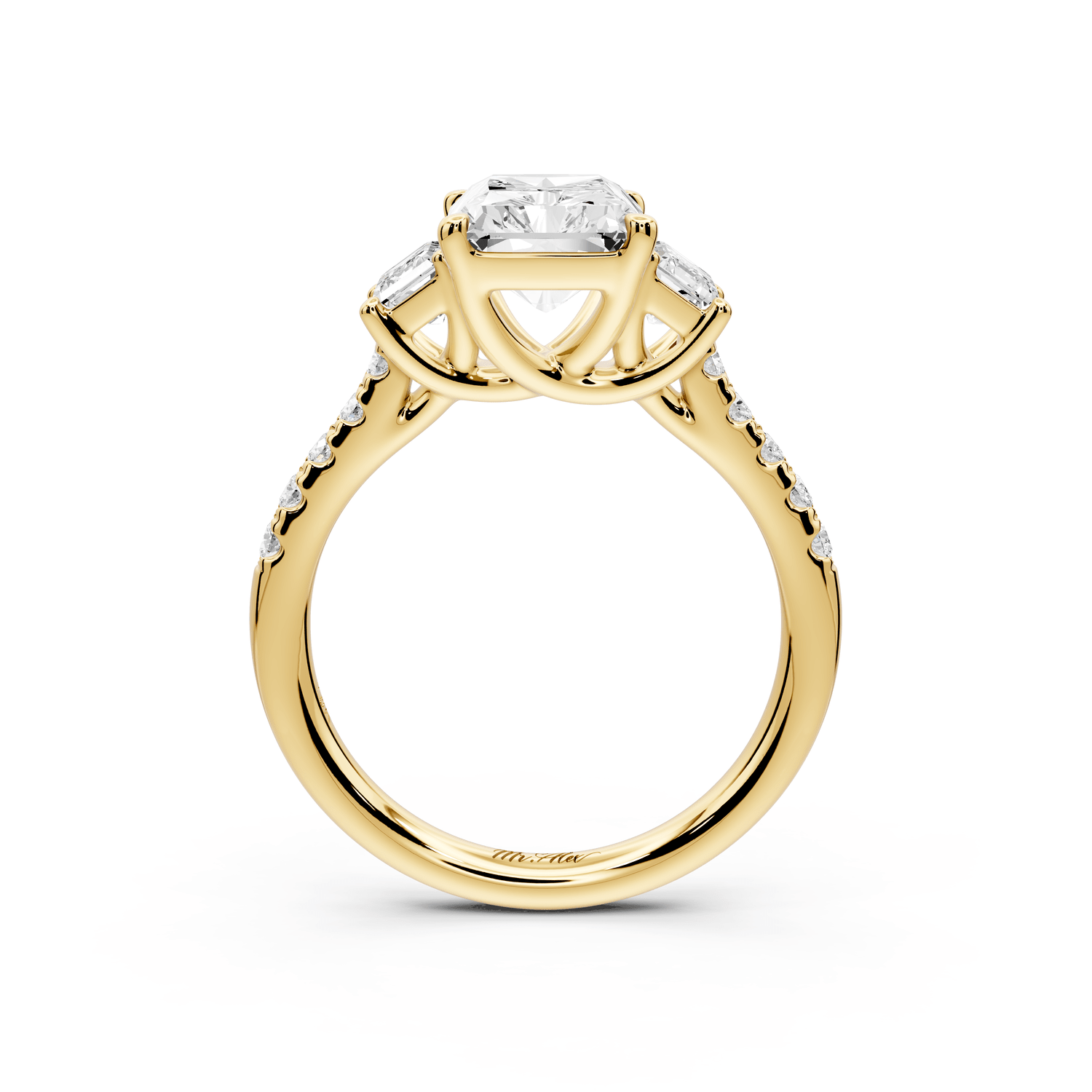 Mia - 3ct 18k yellow gold radiant Trellis Basket Diamond Pavé half band Engagement Ring - Mr. Alex Jewelry