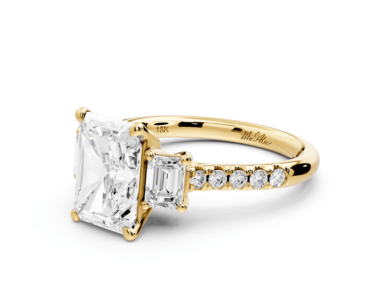 Mia - 3ct 18k yellow gold radiant Trellis Basket Diamond Pavé half band Engagement Ring - Mr. Alex Jewelry