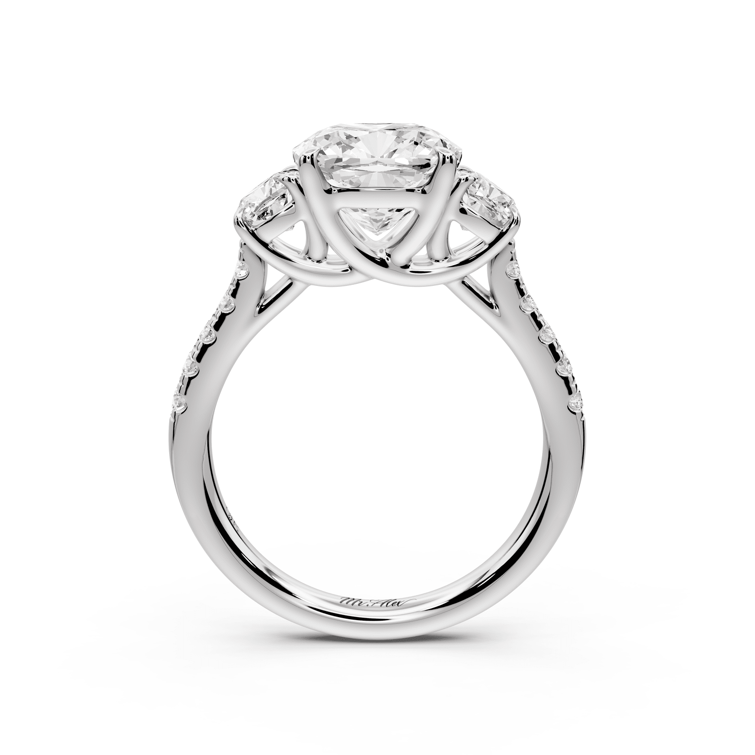 Mia - 3ct platinum cushion Trellis Basket Diamond Pavé half band Engagement Ring - Mr. Alex Jewelry