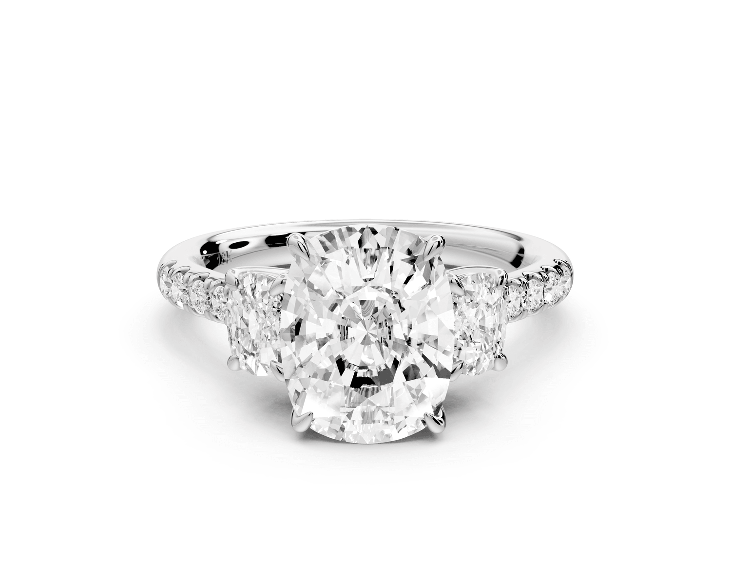 Mia - 3ct platinum ecushion Trellis Basket Diamond Pavé half band Engagement Ring - Mr. Alex Jewelry