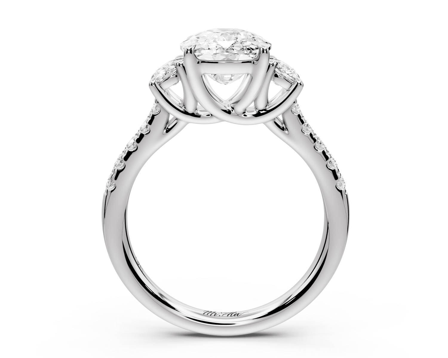Mia - 3ct platinum ecushion Trellis Basket Diamond Pavé half band Engagement Ring - Mr. Alex Jewelry