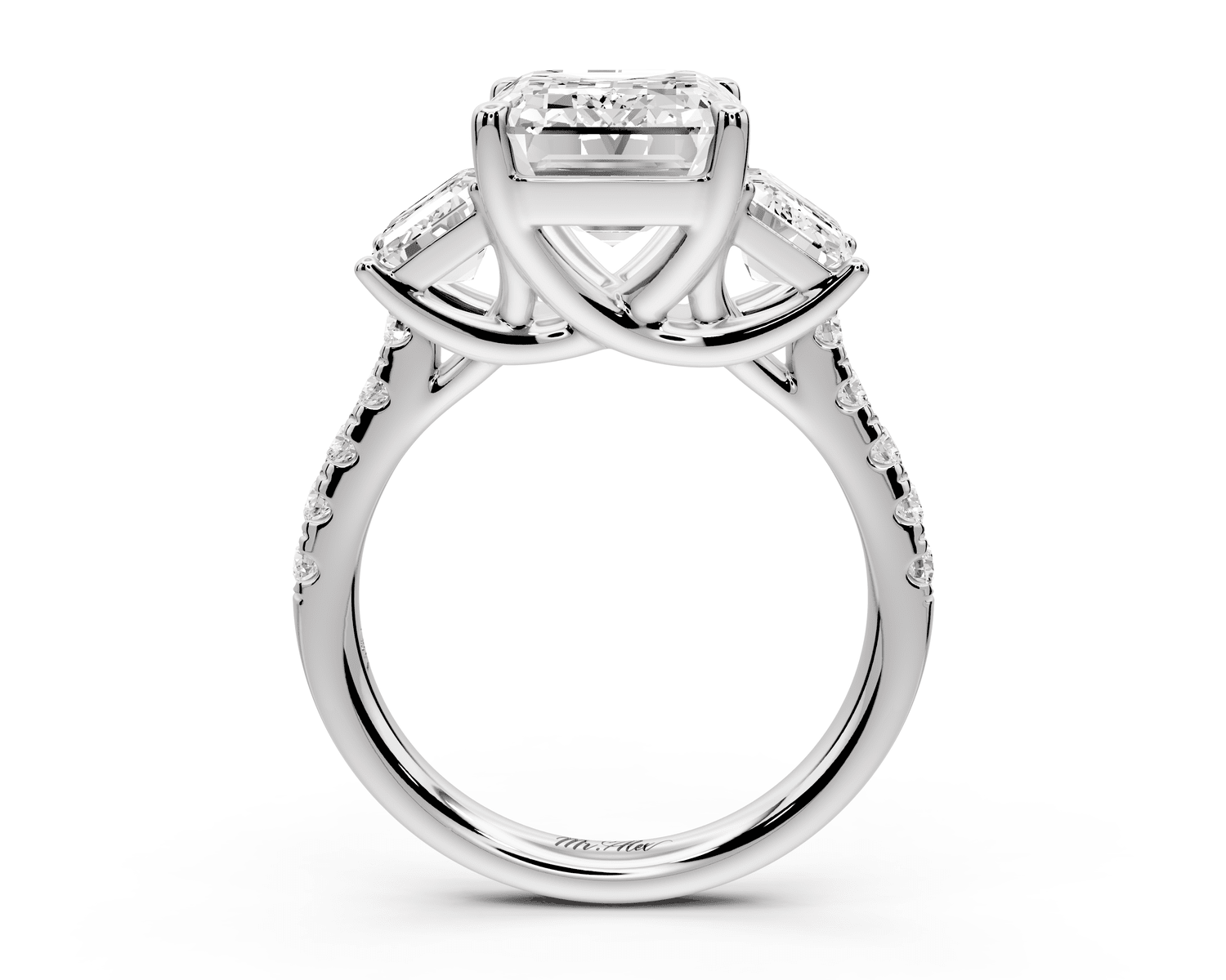 Mia - 3ct platinum emerald Trellis Basket Diamond Pavé half band Engagement Ring - Mr. Alex Jewelry