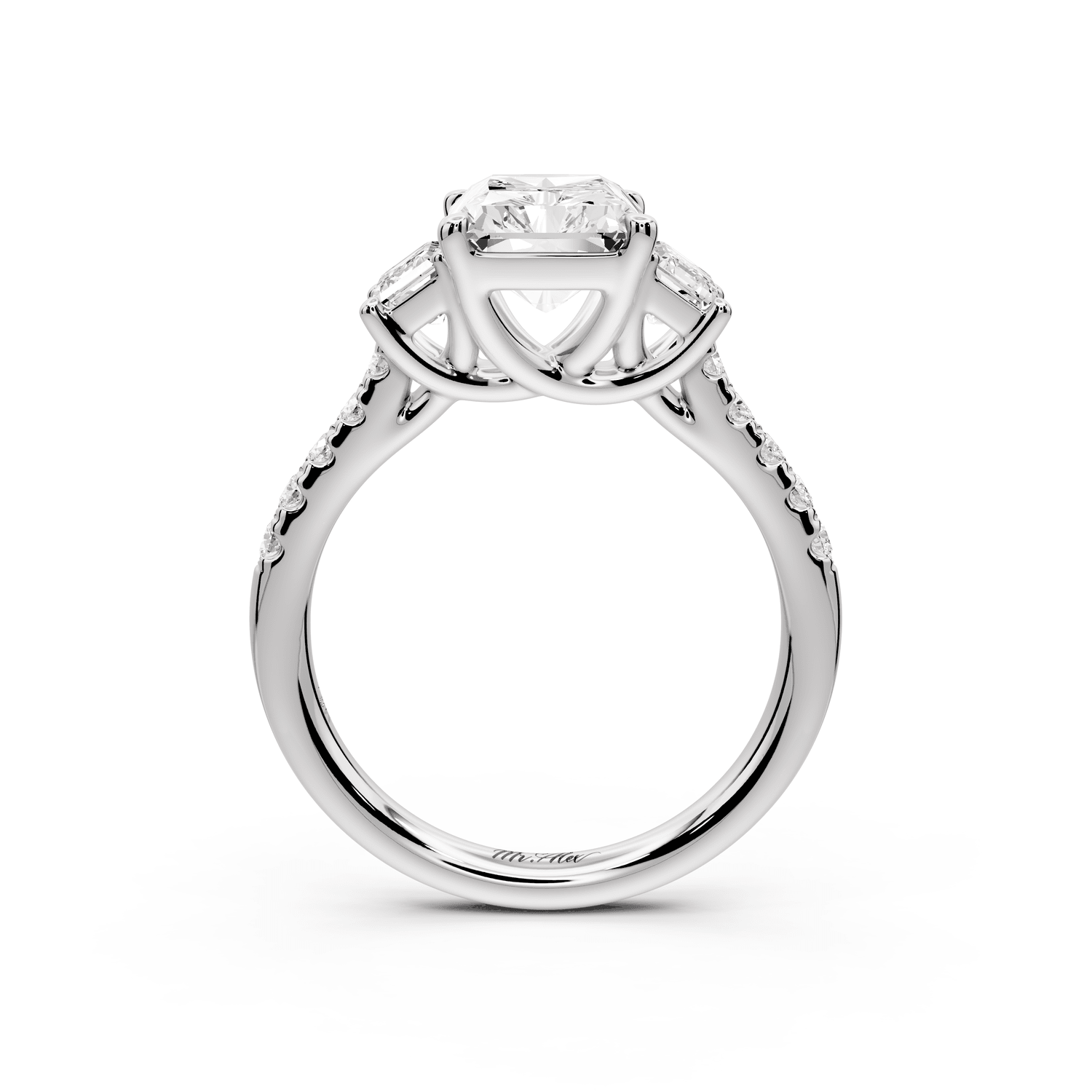 Mia - 3ct platinum radiant Trellis Basket Diamond Pavé half band Engagement Ring - Mr. Alex Jewelry
