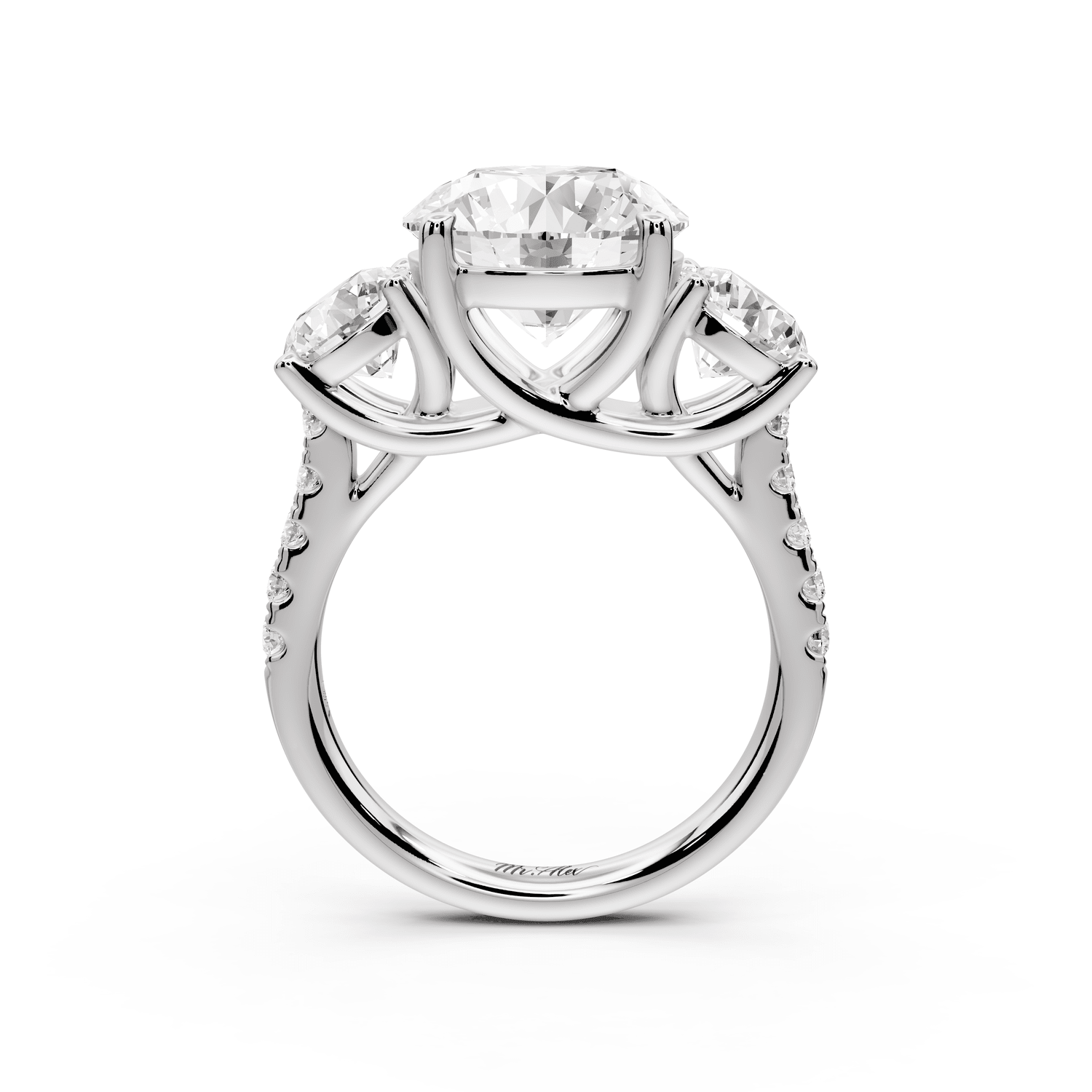 Mia - 3ct platinum round Trellis Basket Diamond Pavé half band Engagement Ring - Mr. Alex Jewelry