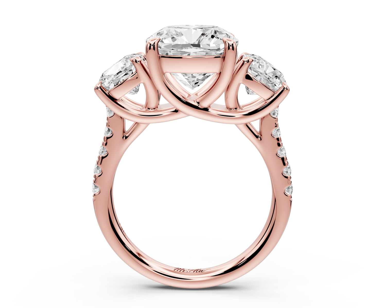 Mia - 4ct 14k rose gold cushion Trellis Basket Diamond Pavé half band Engagement Ring - Mr. Alex Jewelry