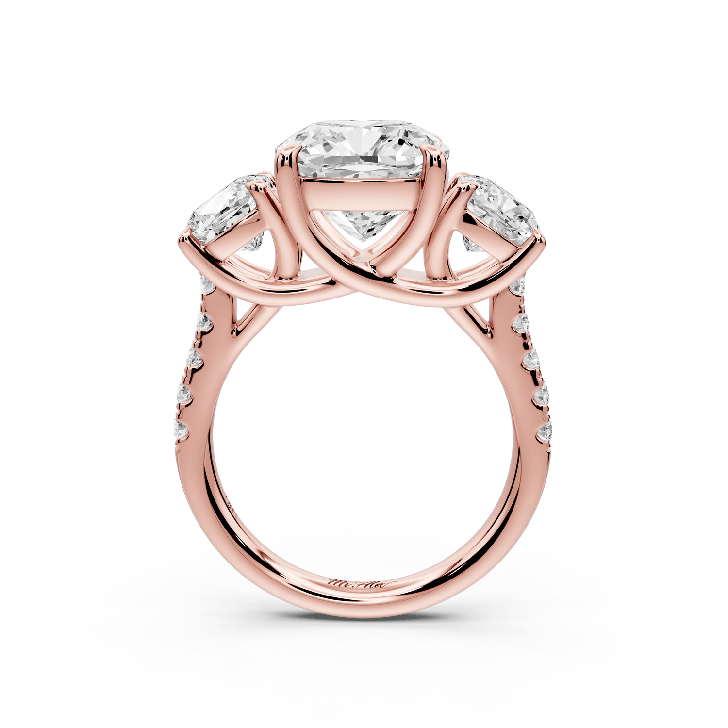 Mia - 4ct 14k rose gold cushion Trellis Basket Diamond Pavé half band Engagement Ring - Mr. Alex Jewelry