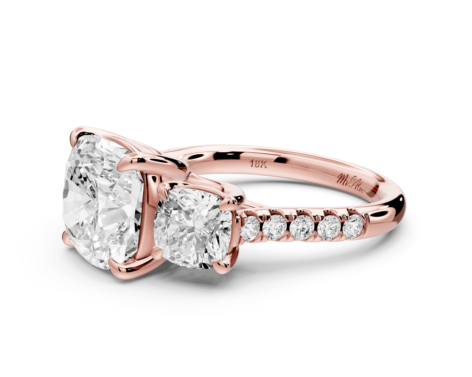 Mia - 4ct 14k rose gold cushion Trellis Basket Diamond Pavé half band Engagement Ring - Mr. Alex Jewelry