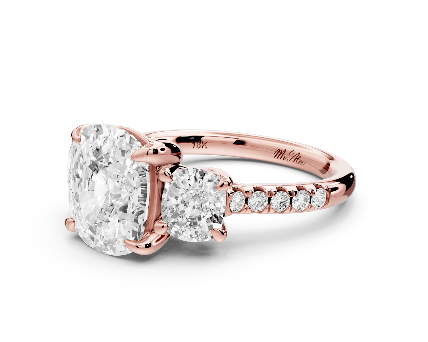 Mia - 4ct 14k rose gold ecushion Trellis Basket Diamond Pavé half band Engagement Ring - Mr. Alex Jewelry