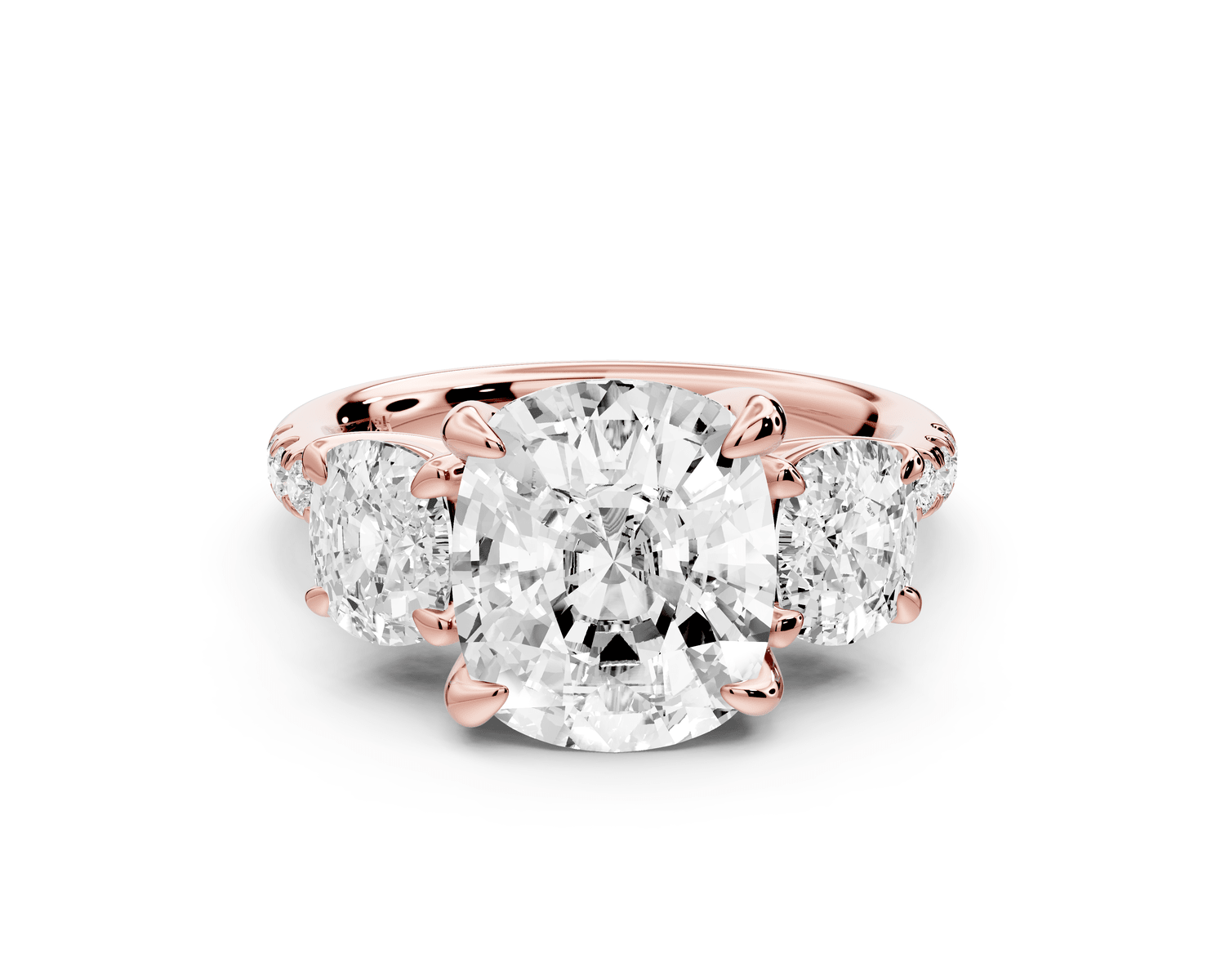 Mia - 4ct 14k rose gold ecushion Trellis Basket Diamond Pavé half band Engagement Ring - Mr. Alex Jewelry