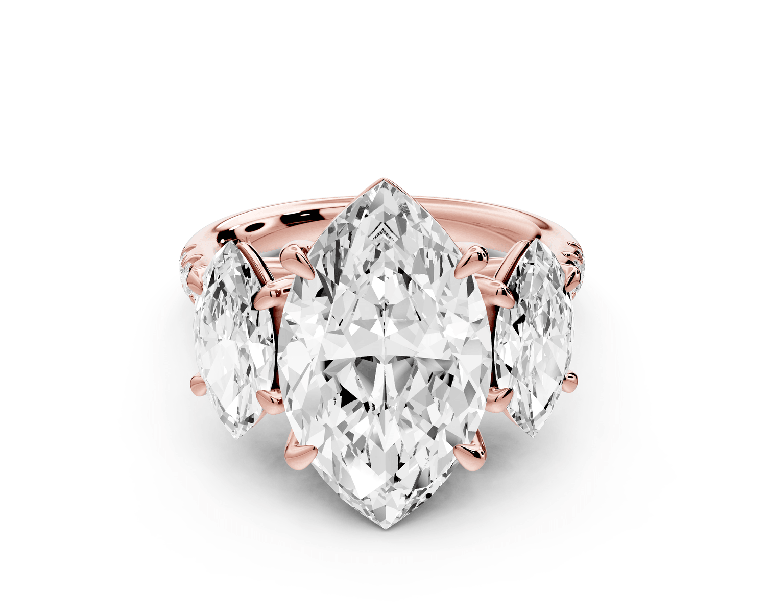 Mia - 4ct 14k rose gold marquise Trellis Basket Diamond Pavé half band Engagement Ring - Mr. Alex Jewelry
