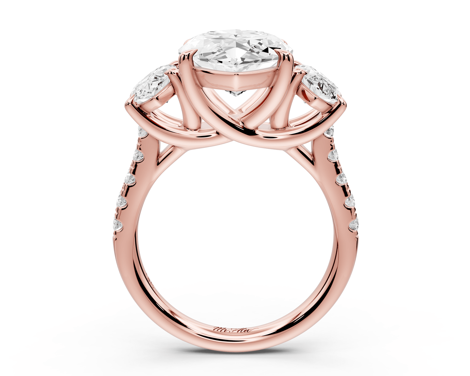 Mia - 4ct 14k rose gold marquise Trellis Basket Diamond Pavé half band Engagement Ring - Mr. Alex Jewelry