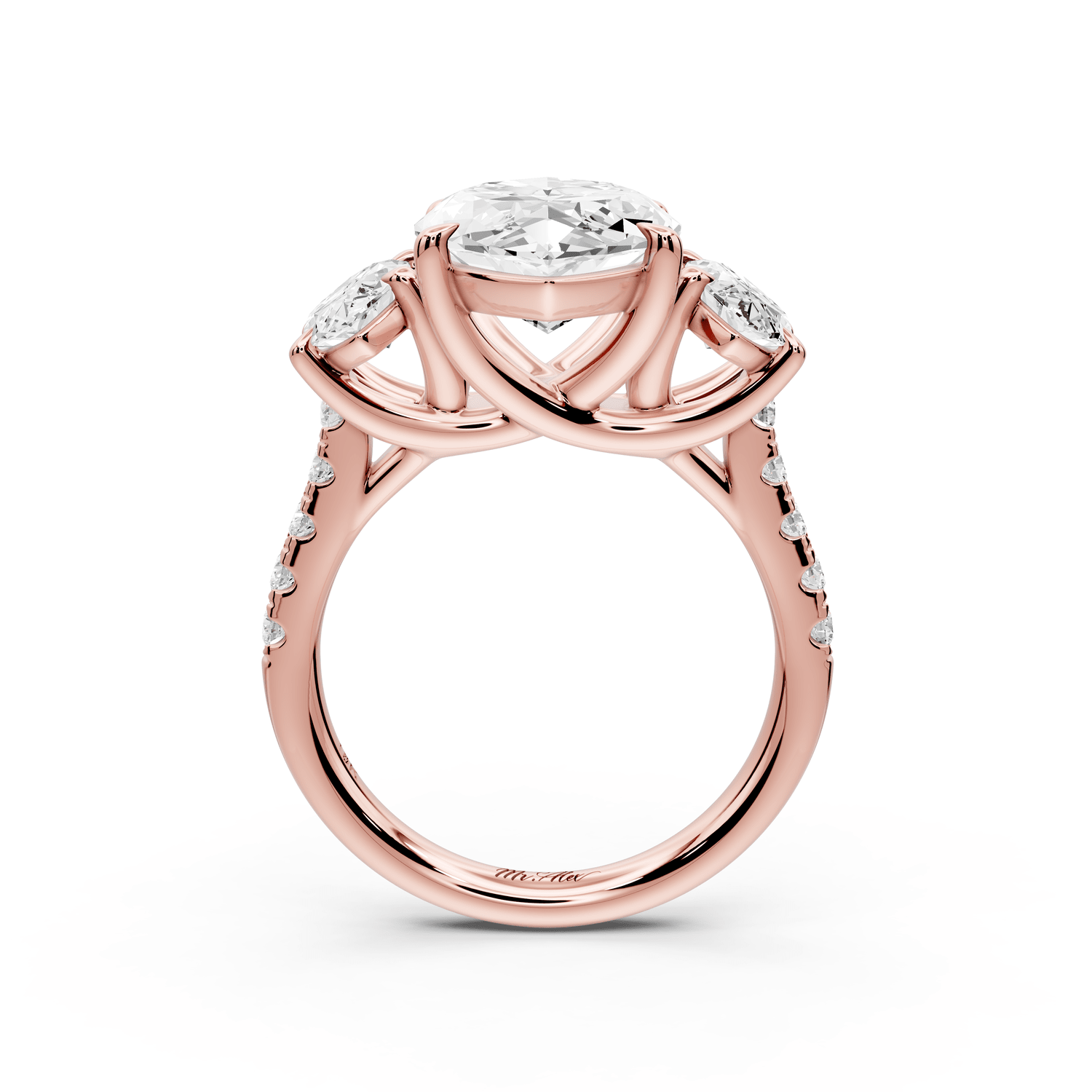 Mia - 4ct 14k rose gold marquise Trellis Basket Diamond Pavé half band Engagement Ring - Mr. Alex Jewelry