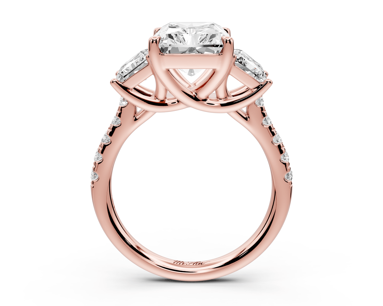 Mia - 4ct 14k rose gold radiant Trellis Basket Diamond Pavé half band Engagement Ring - Mr. Alex Jewelry