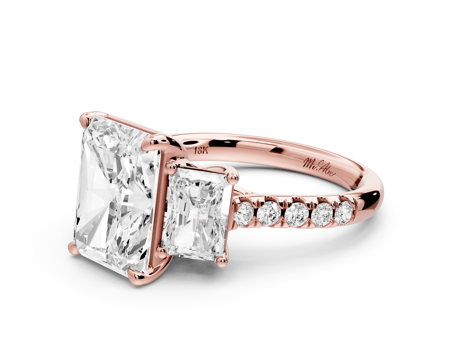Mia - 4ct 14k rose gold radiant Trellis Basket Diamond Pavé half band Engagement Ring - Mr. Alex Jewelry