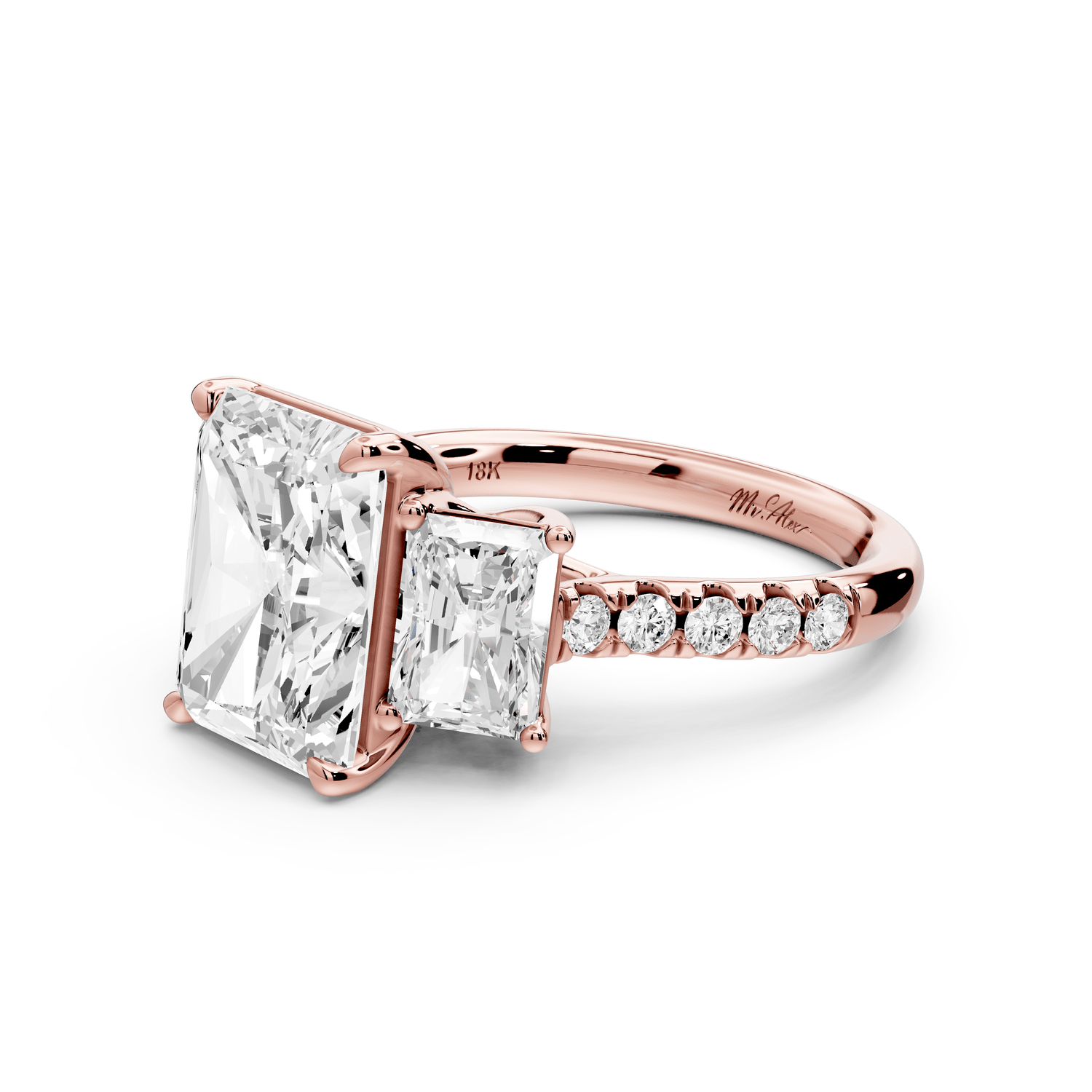 Mia - 4ct 14k rose gold radiant Trellis Basket Diamond Pavé half band Engagement Ring - Mr. Alex Jewelry