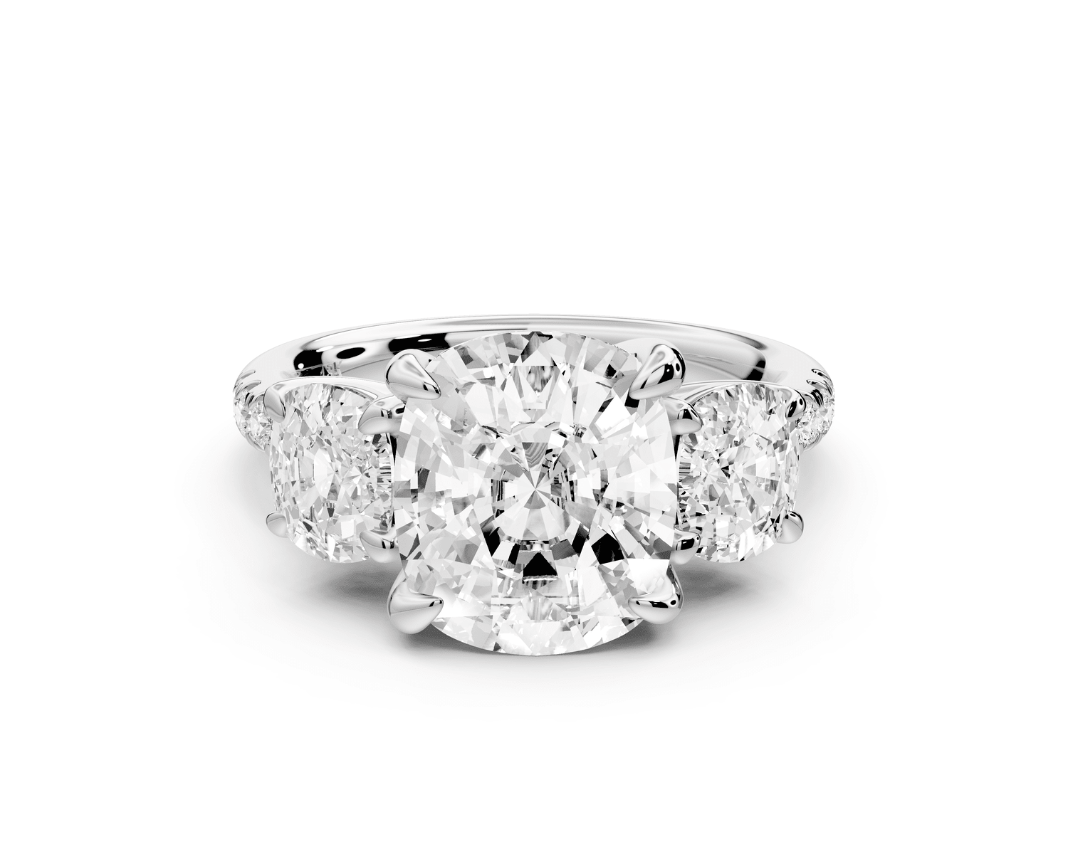 Mia - 4ct 14k white gold ecushion Trellis Basket Diamond Pavé half band Engagement Ring - Mr. Alex Jewelry