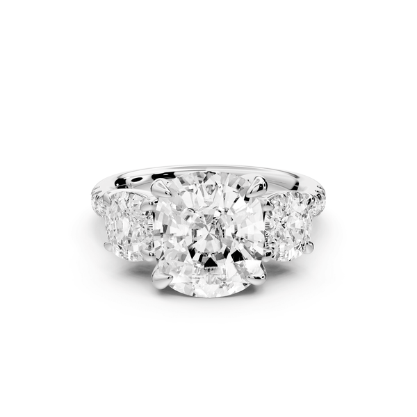 Mia - 4ct 14k white gold ecushion Trellis Basket Diamond Pavé half band Engagement Ring - Mr. Alex Jewelry