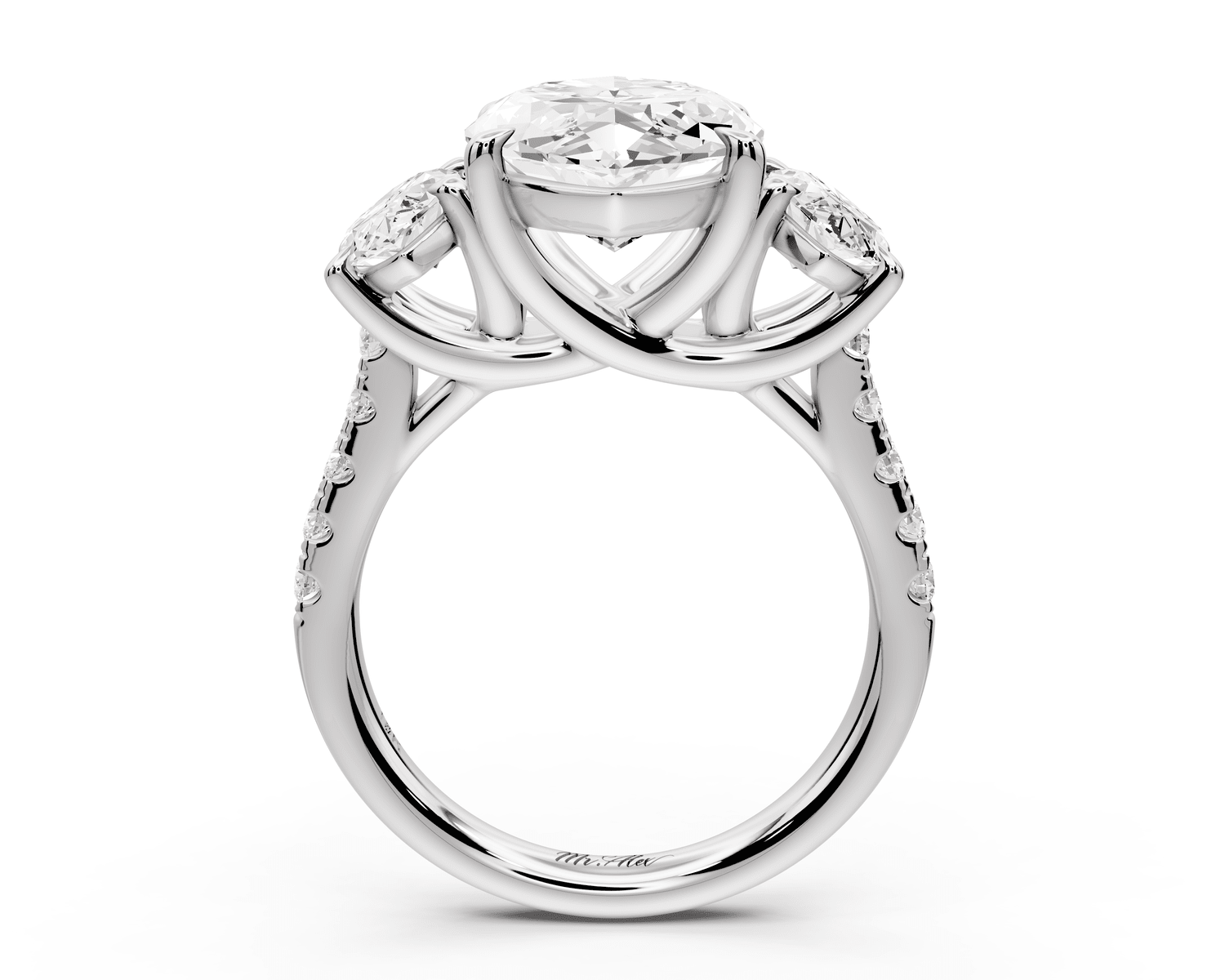 Mia - 4ct 14k white gold marquise Trellis Basket Diamond Pavé half band Engagement Ring - Mr. Alex Jewelry