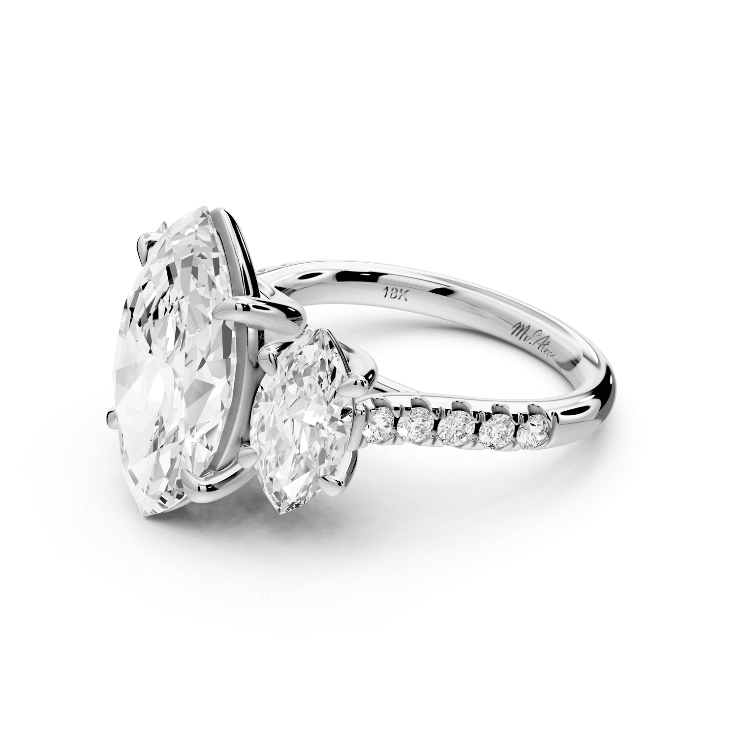 Mia - 4ct 14k white gold marquise Trellis Basket Diamond Pavé half band Engagement Ring - Mr. Alex Jewelry