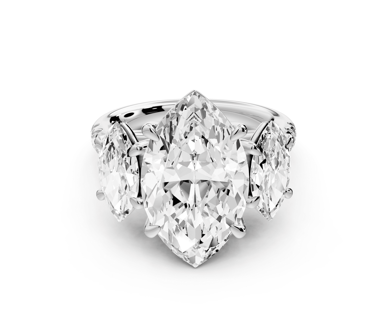 Mia - 4ct 14k white gold marquise Trellis Basket Diamond Pavé half band Engagement Ring - Mr. Alex Jewelry