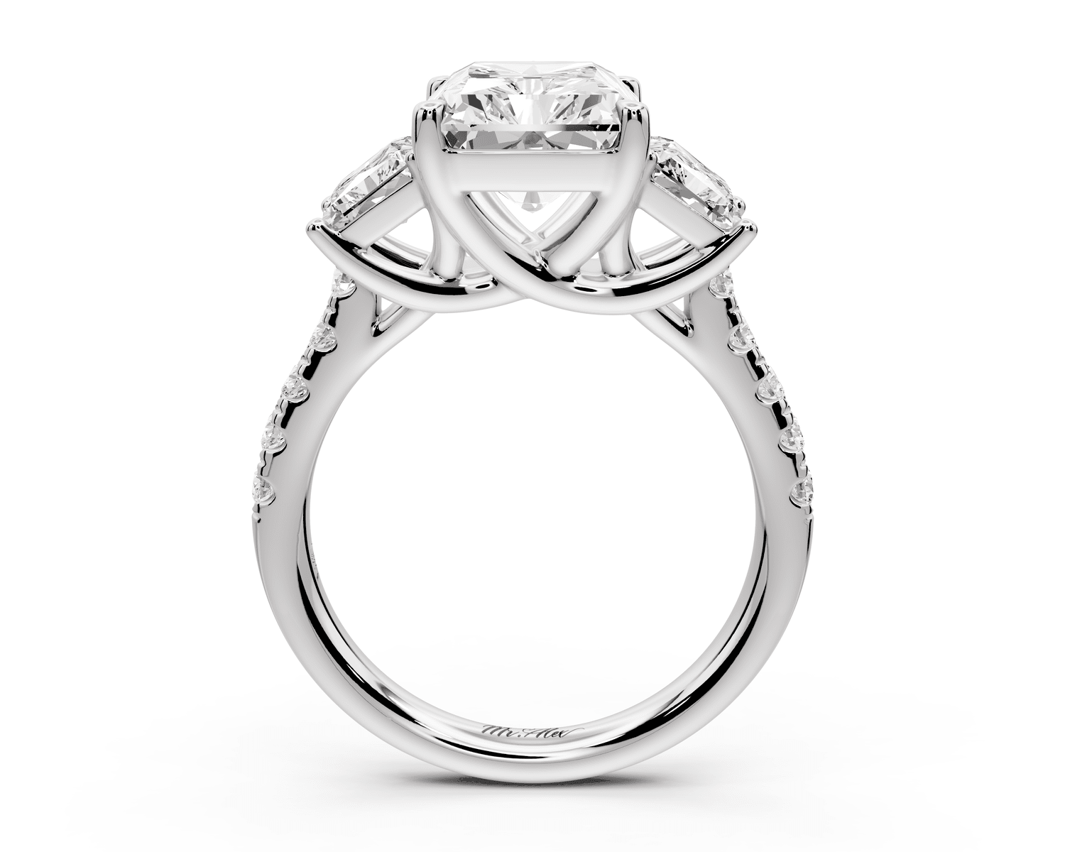 Mia - 4ct 14k white gold radiant Trellis Basket Diamond Pavé half band Engagement Ring - Mr. Alex Jewelry