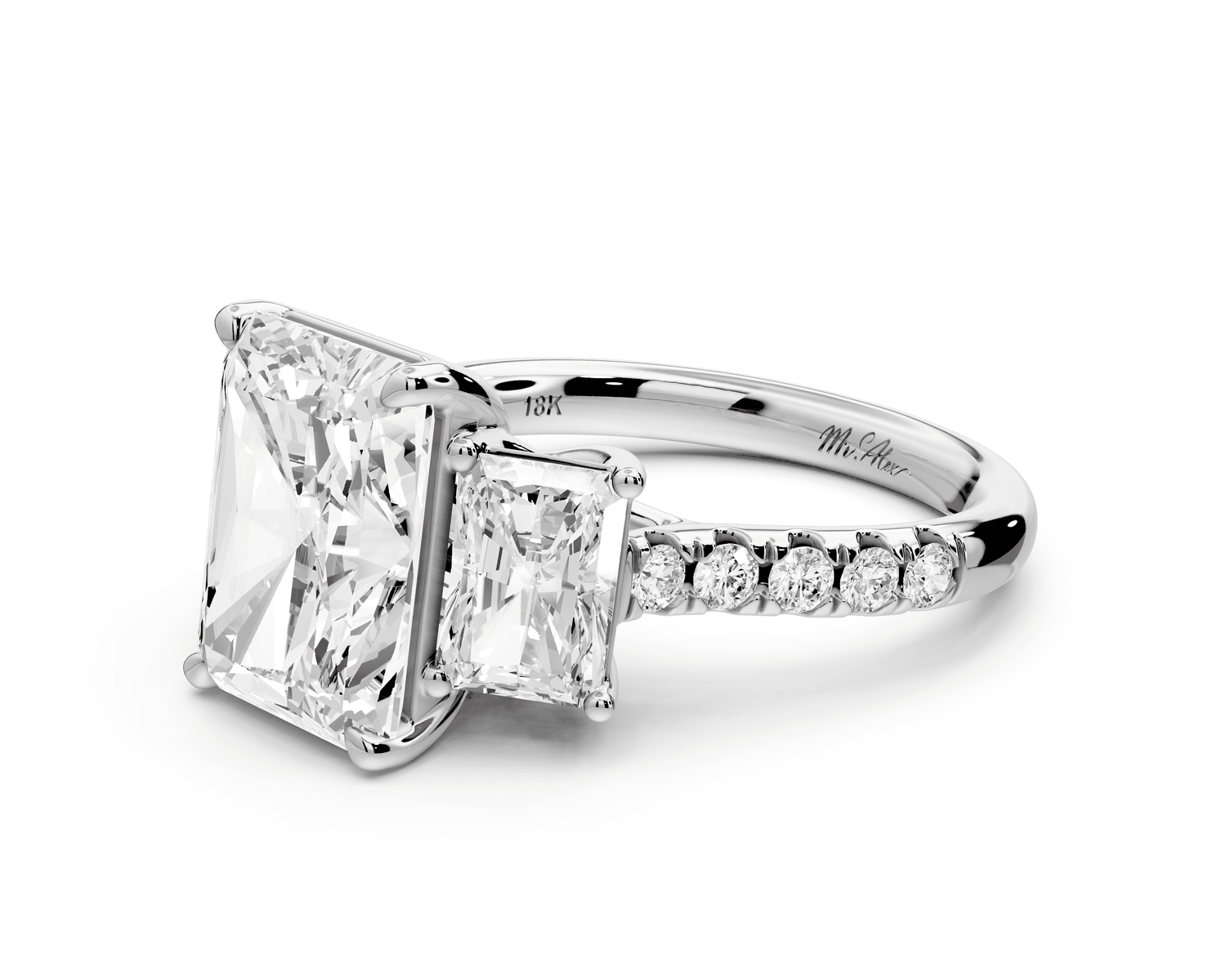 Mia - 4ct 14k white gold radiant Trellis Basket Diamond Pavé half band Engagement Ring - Mr. Alex Jewelry