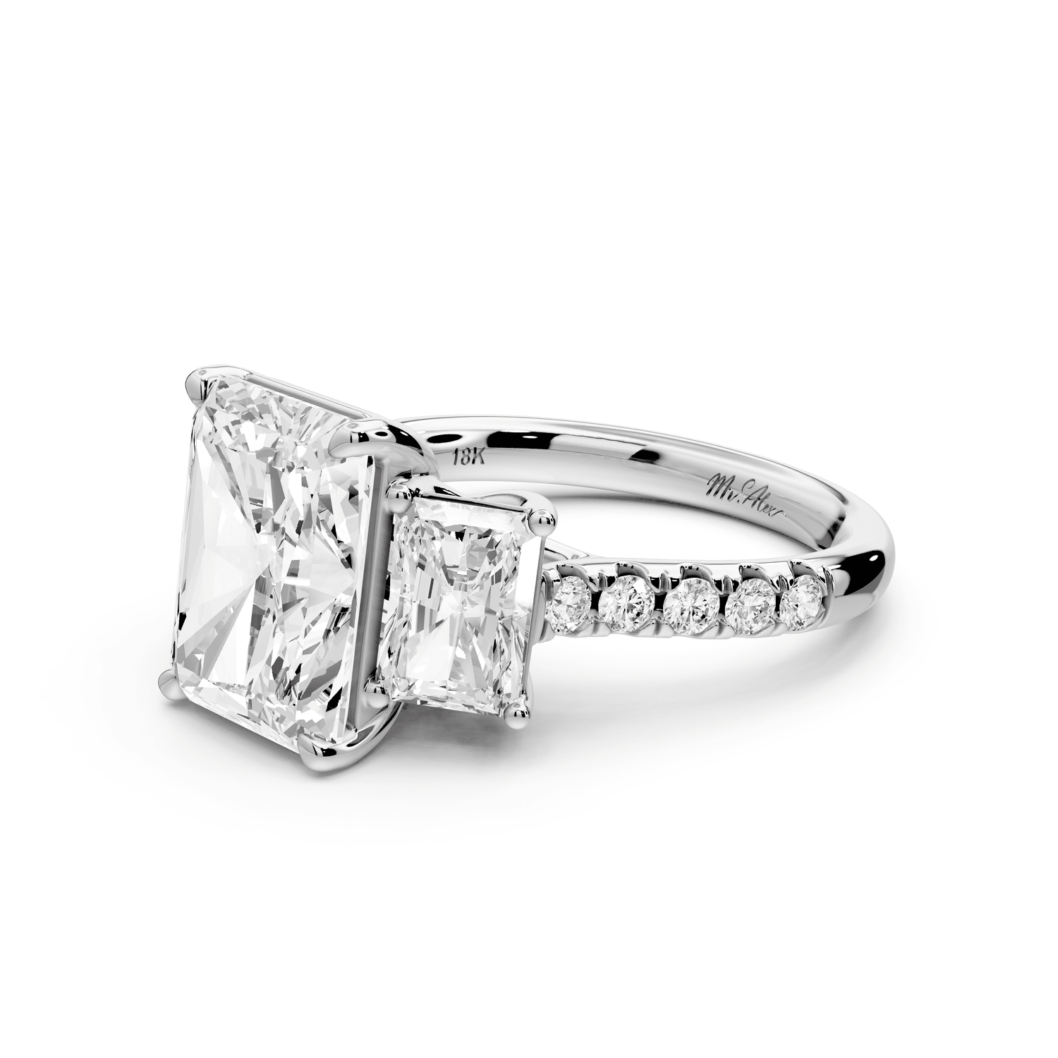 Mia - 4ct 14k white gold radiant Trellis Basket Diamond Pavé half band Engagement Ring - Mr. Alex Jewelry