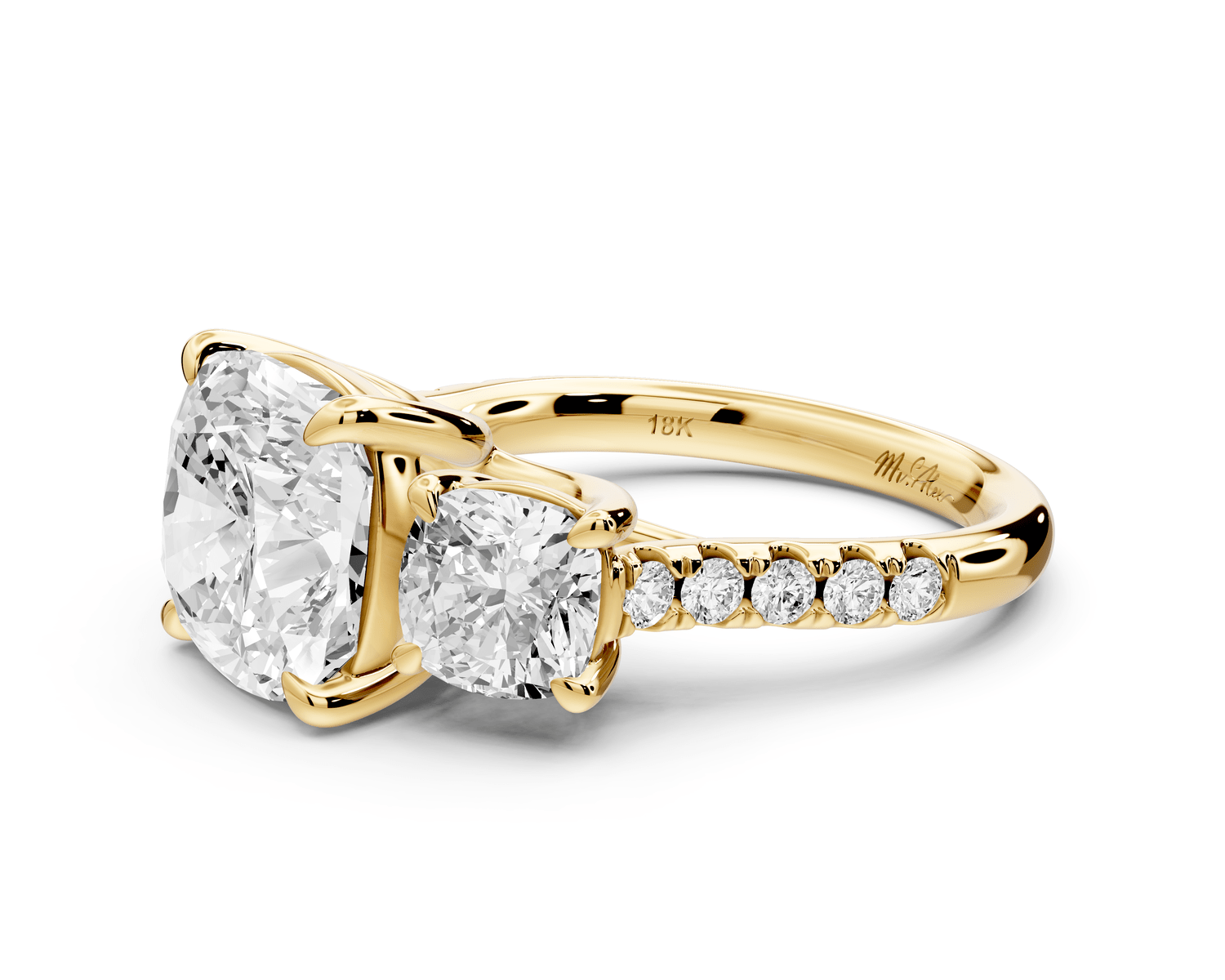 Mia - 4ct 14k yellow gold cushion Trellis Basket Diamond Pavé half band Engagement Ring - Mr. Alex Jewelry