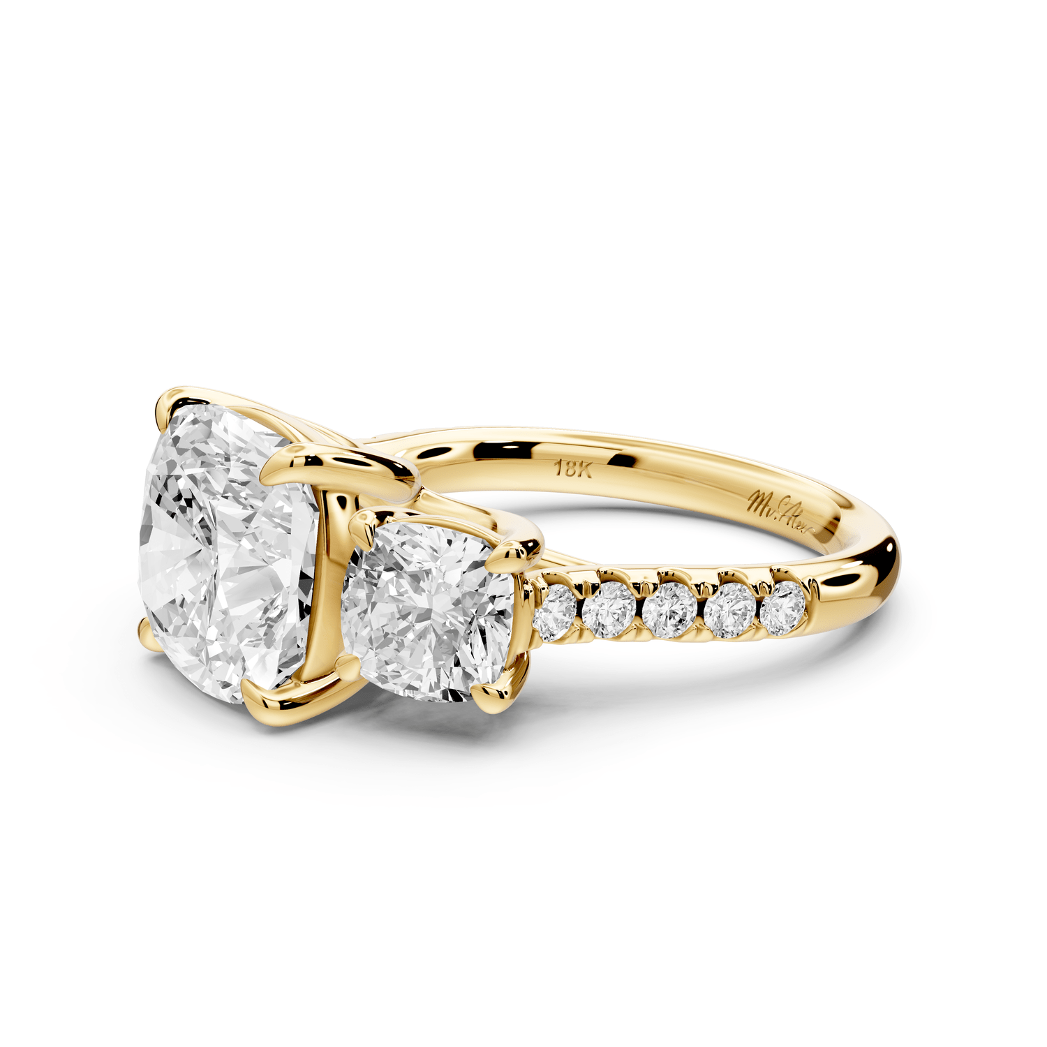 Mia - 4ct 14k yellow gold cushion Trellis Basket Diamond Pavé half band Engagement Ring - Mr. Alex Jewelry