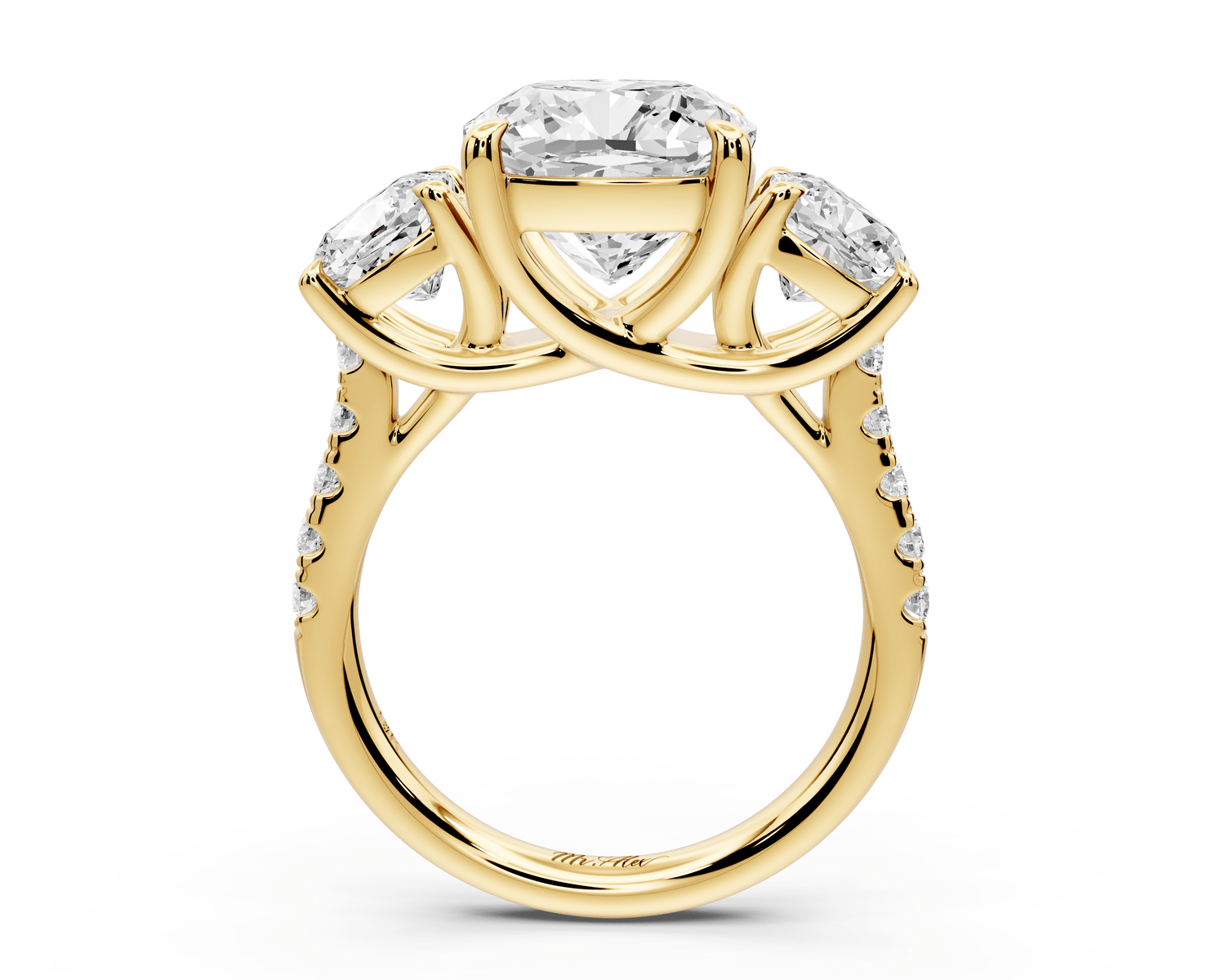 Mia - 4ct 14k yellow gold cushion Trellis Basket Diamond Pavé half band Engagement Ring - Mr. Alex Jewelry
