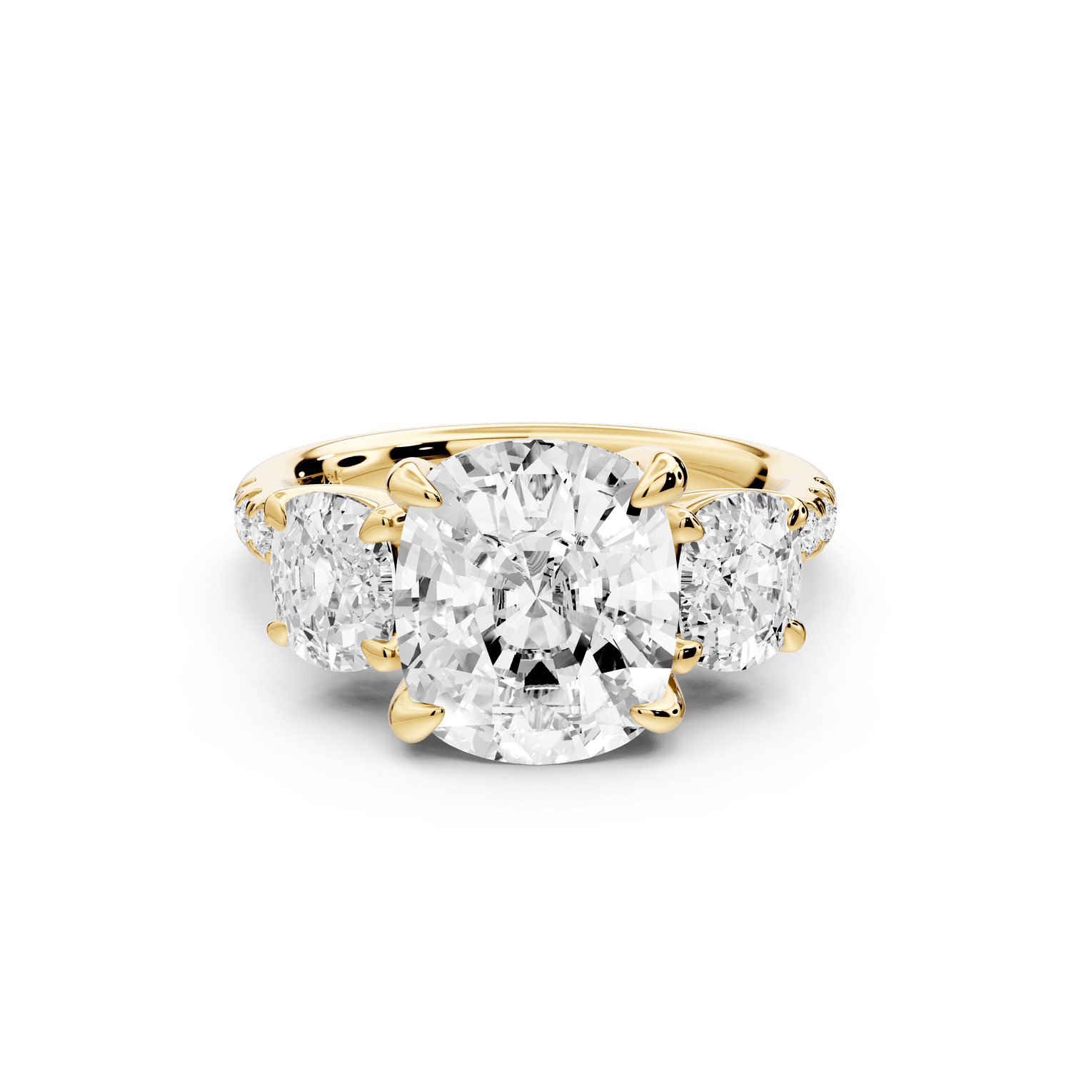 Mia - 4ct 14k yellow gold ecushion Trellis Basket Diamond Pavé half band Engagement Ring - Mr. Alex Jewelry