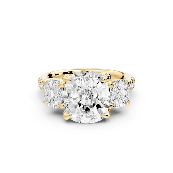 Mia - 4ct 14k yellow gold ecushion Trellis Basket Diamond Pavé half band Engagement Ring - Mr. Alex Jewelry