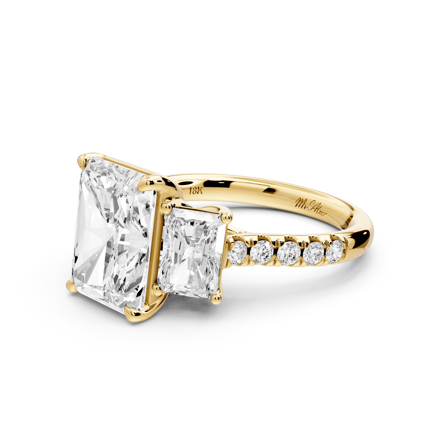 Mia - 4ct 14k yellow gold radiant Trellis Basket Diamond Pavé half band Engagement Ring - Mr. Alex Jewelry