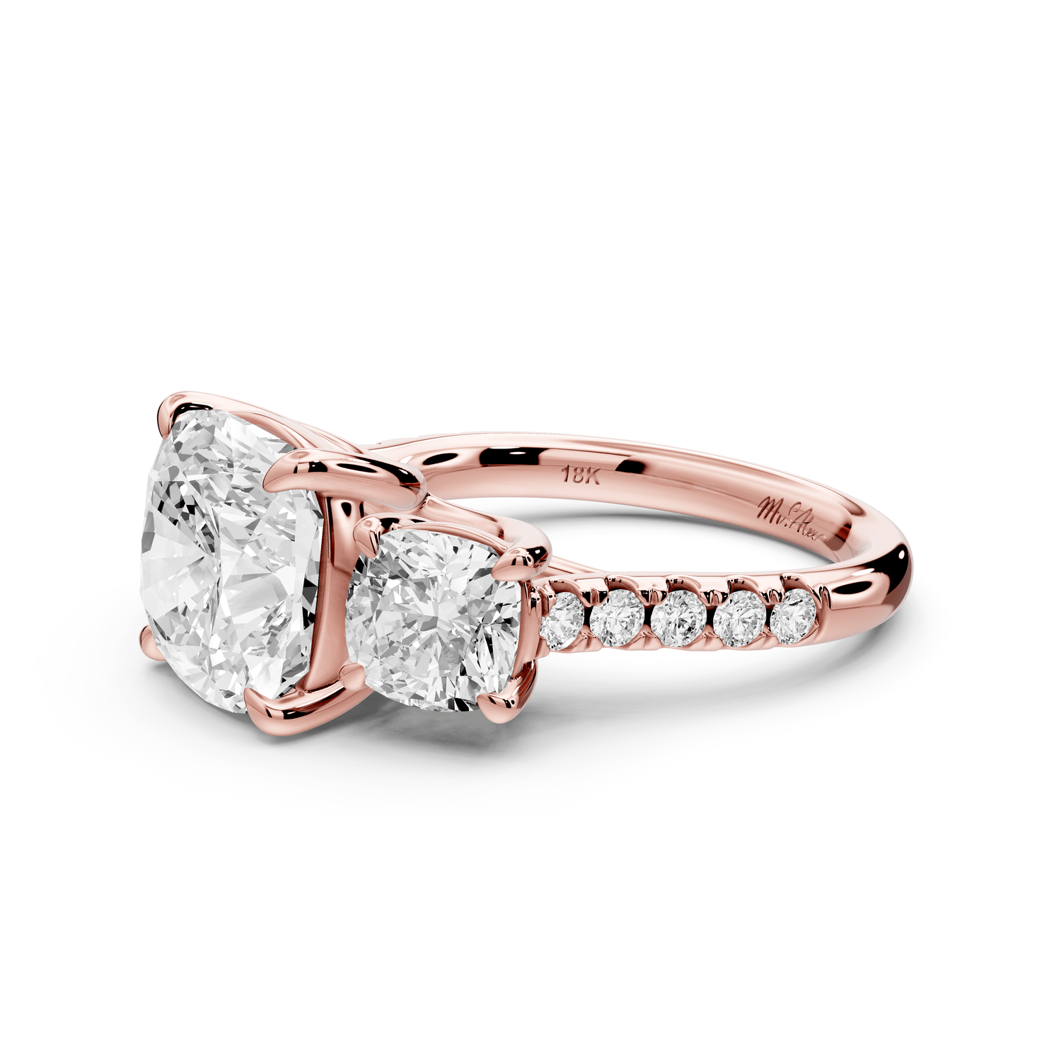 Mia - 4ct 18k rose gold cushion Trellis Basket Diamond Pavé half band Engagement Ring - Mr. Alex Jewelry