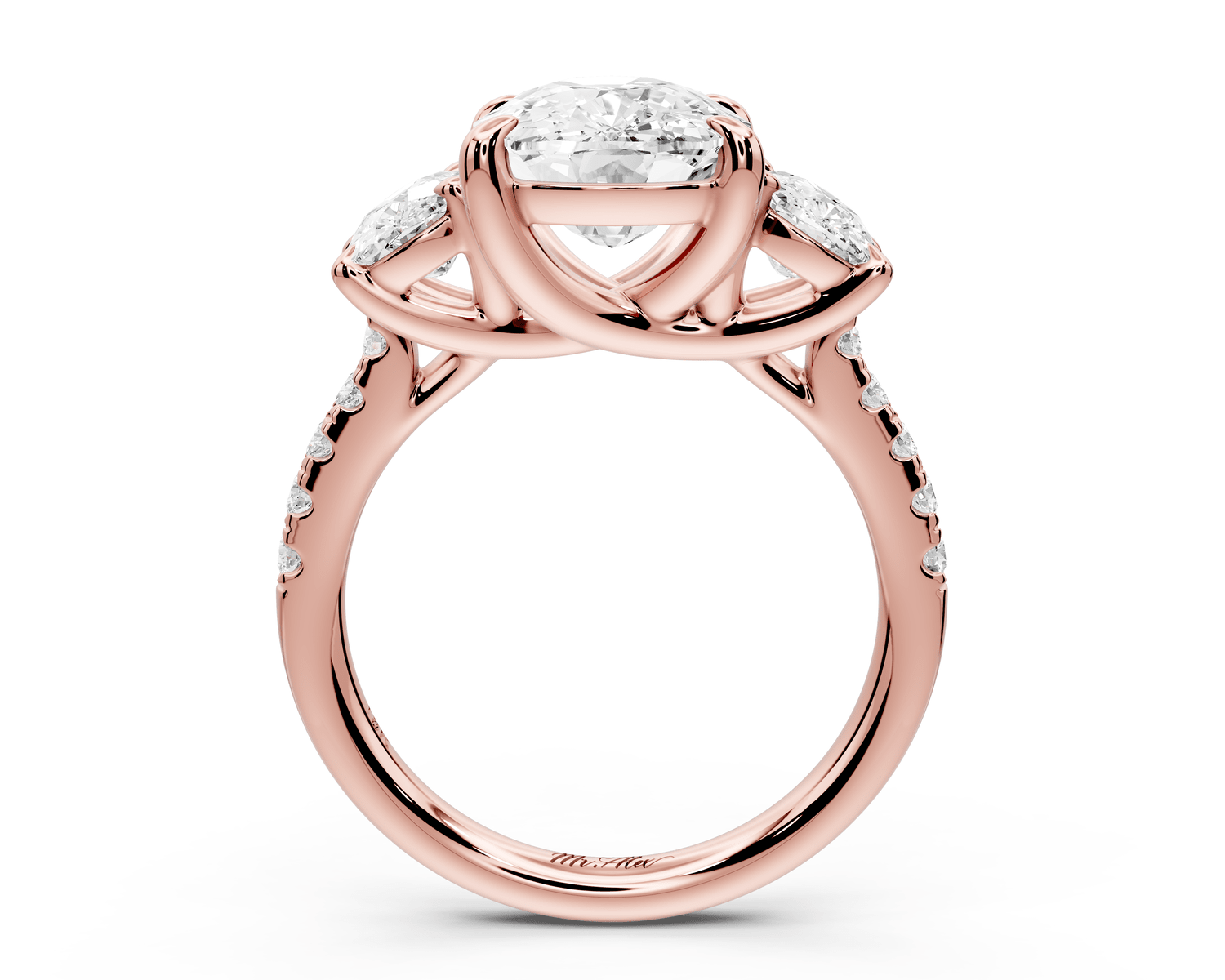 Mia - 4ct 18k rose gold ecushion Trellis Basket Diamond Pavé half band Engagement Ring - Mr. Alex Jewelry