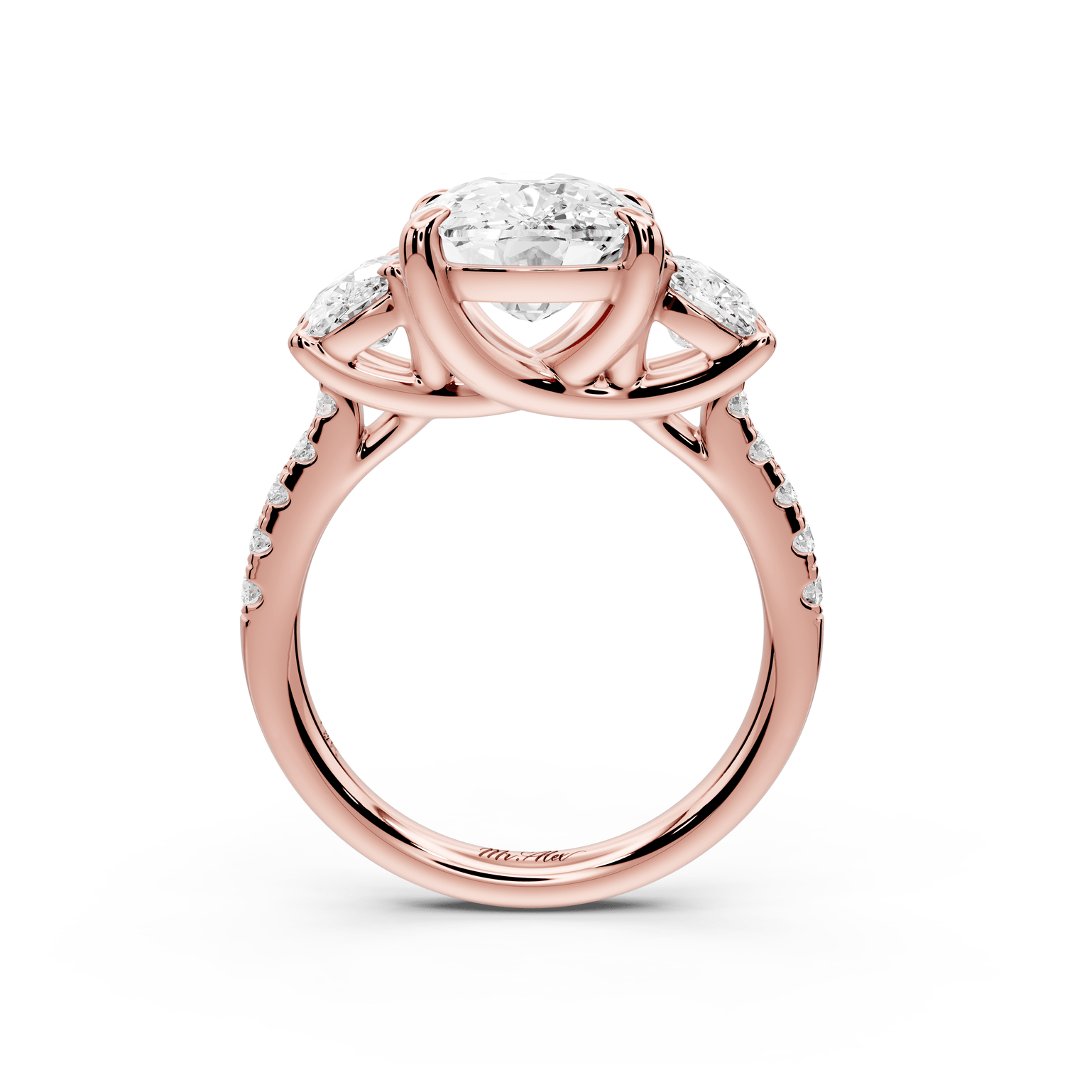 Mia - 4ct 18k rose gold ecushion Trellis Basket Diamond Pavé half band Engagement Ring - Mr. Alex Jewelry