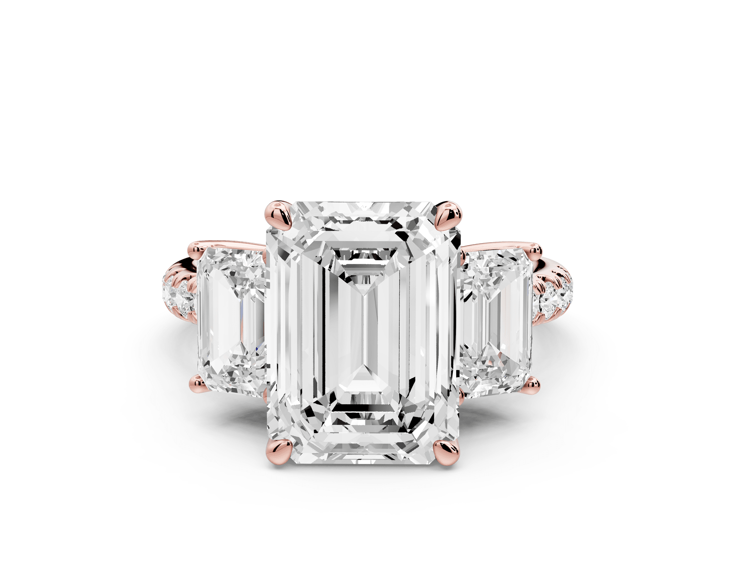 Mia - 4ct 18k rose gold emerald Trellis Basket Diamond Pavé half band Engagement Ring - Mr. Alex Jewelry