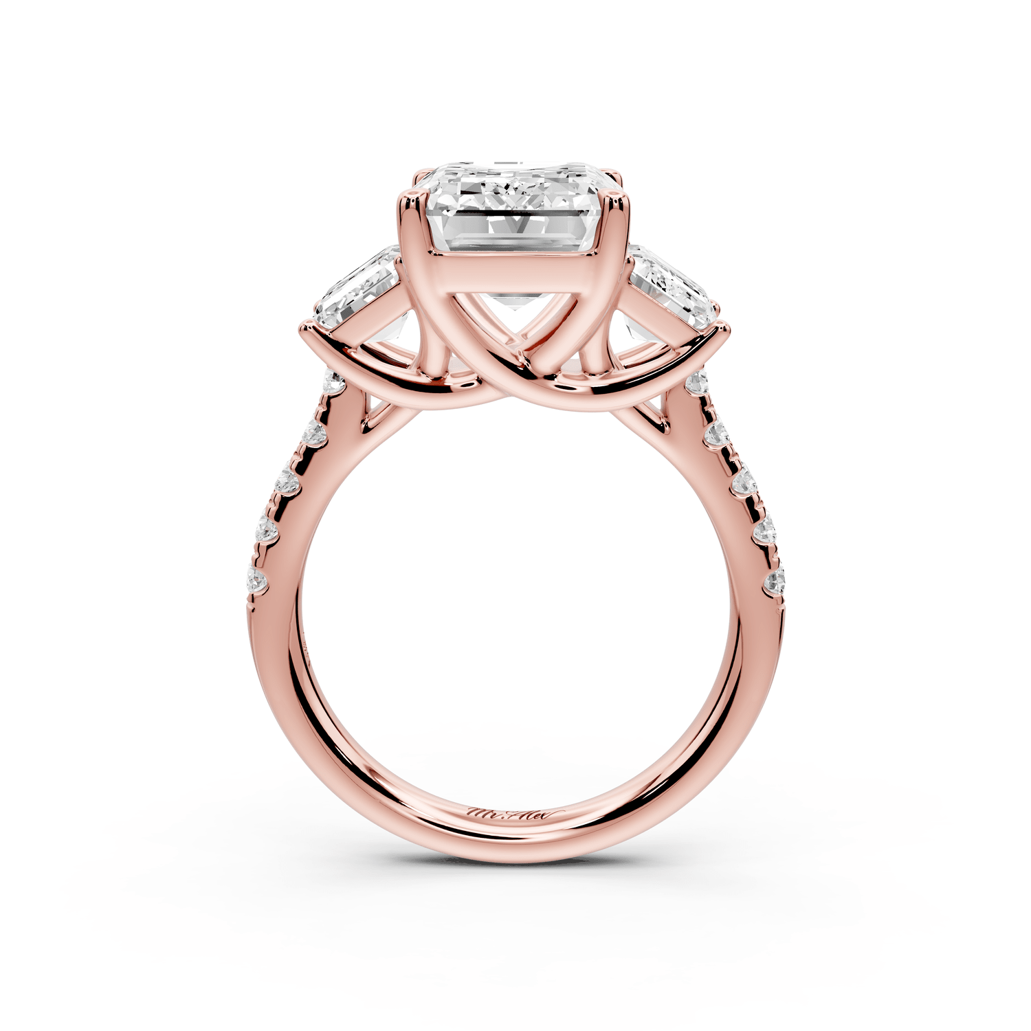 Mia - 4ct 18k rose gold emerald Trellis Basket Diamond Pavé half band Engagement Ring - Mr. Alex Jewelry