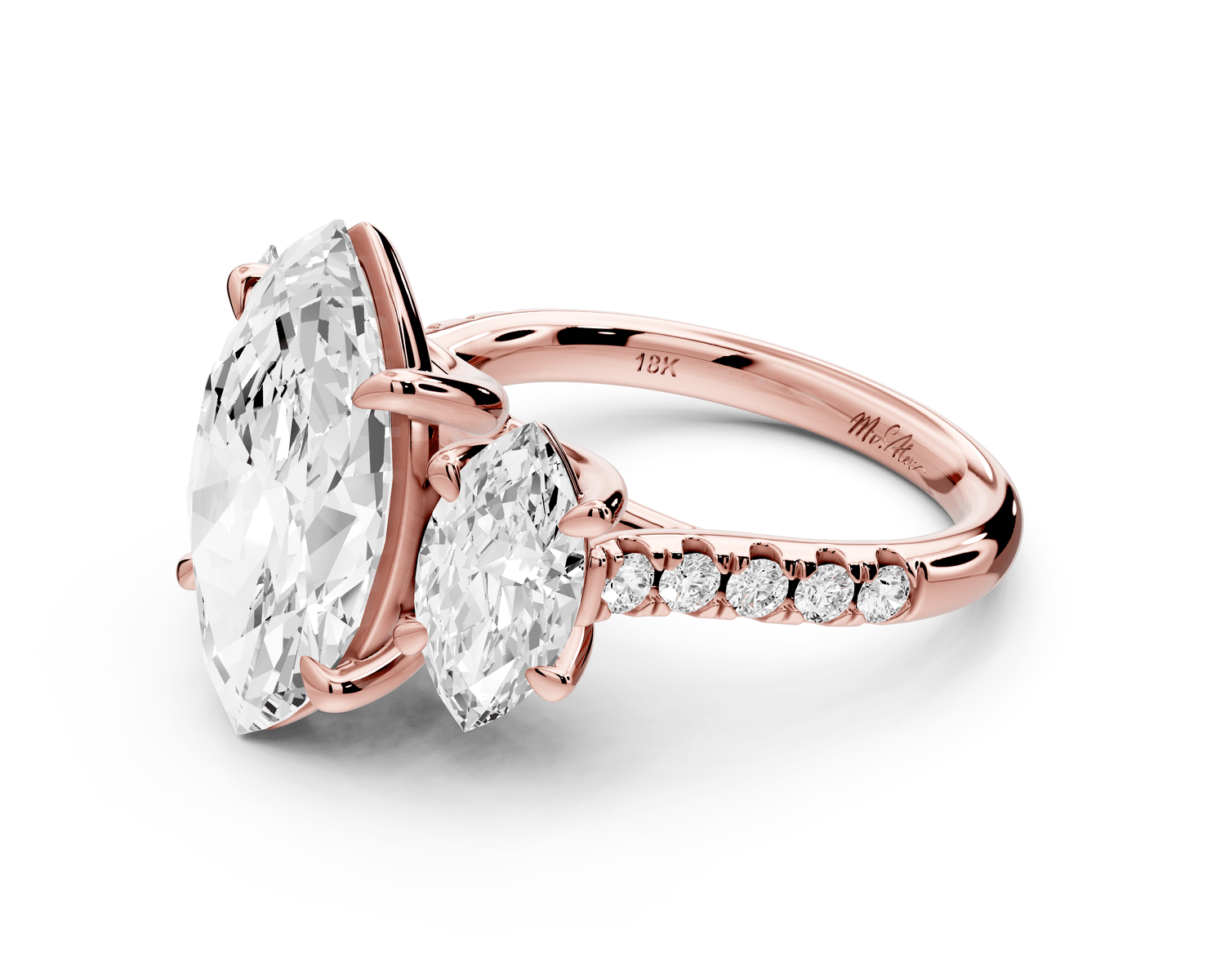 Mia - 4ct 18k rose gold marquise Trellis Basket Diamond Pavé half band Engagement Ring - Mr. Alex Jewelry