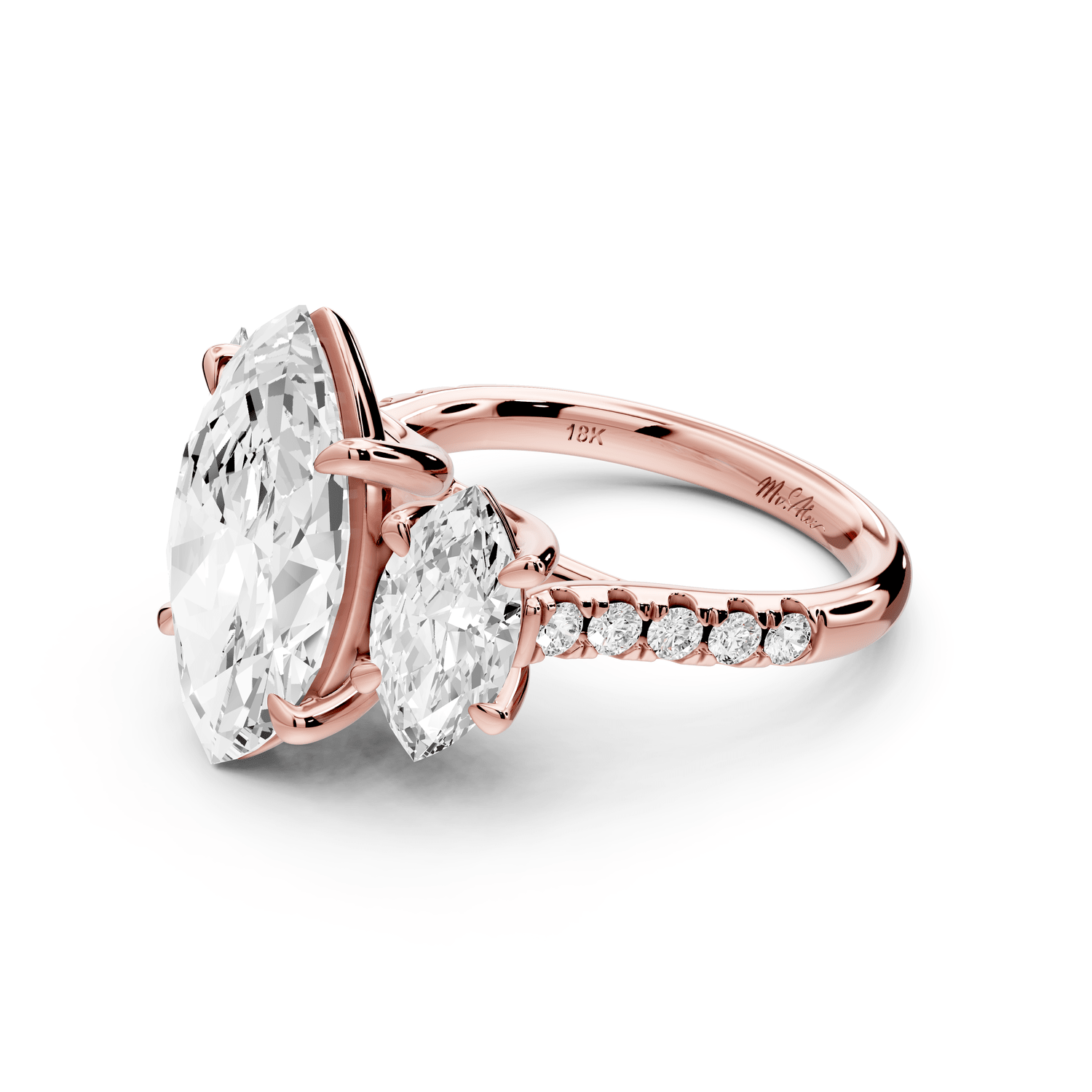 Mia - 4ct 18k rose gold marquise Trellis Basket Diamond Pavé half band Engagement Ring - Mr. Alex Jewelry