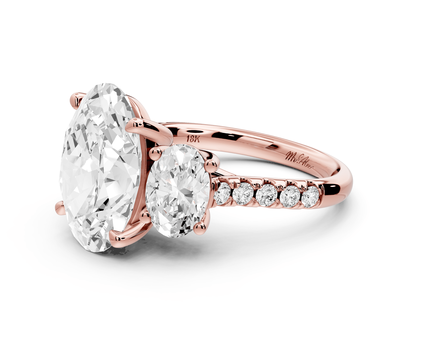 Mia - 4ct 18k rose gold oval Trellis Basket Diamond Pavé half band Engagement Ring - Mr. Alex Jewelry