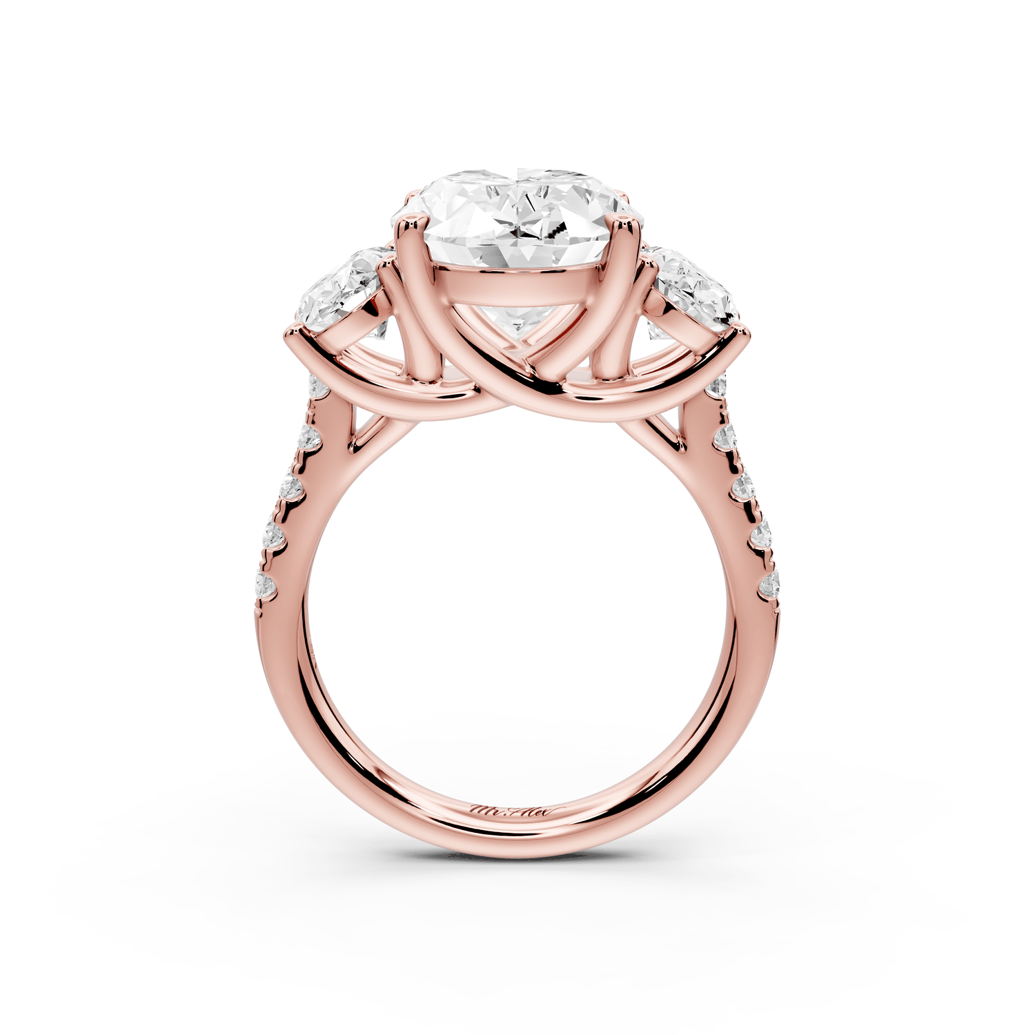 Mia - 4ct 18k rose gold oval Trellis Basket Diamond Pavé half band Engagement Ring - Mr. Alex Jewelry