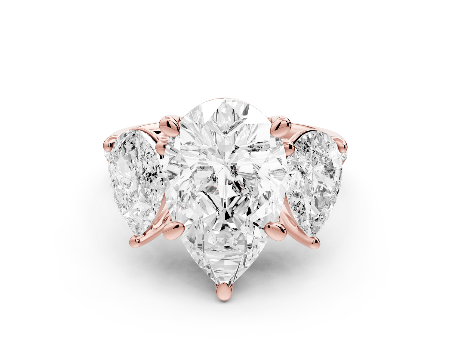 Mia - 4ct 18k rose gold pear Trellis Basket Diamond Pavé half band Engagement Ring - Mr. Alex Jewelry