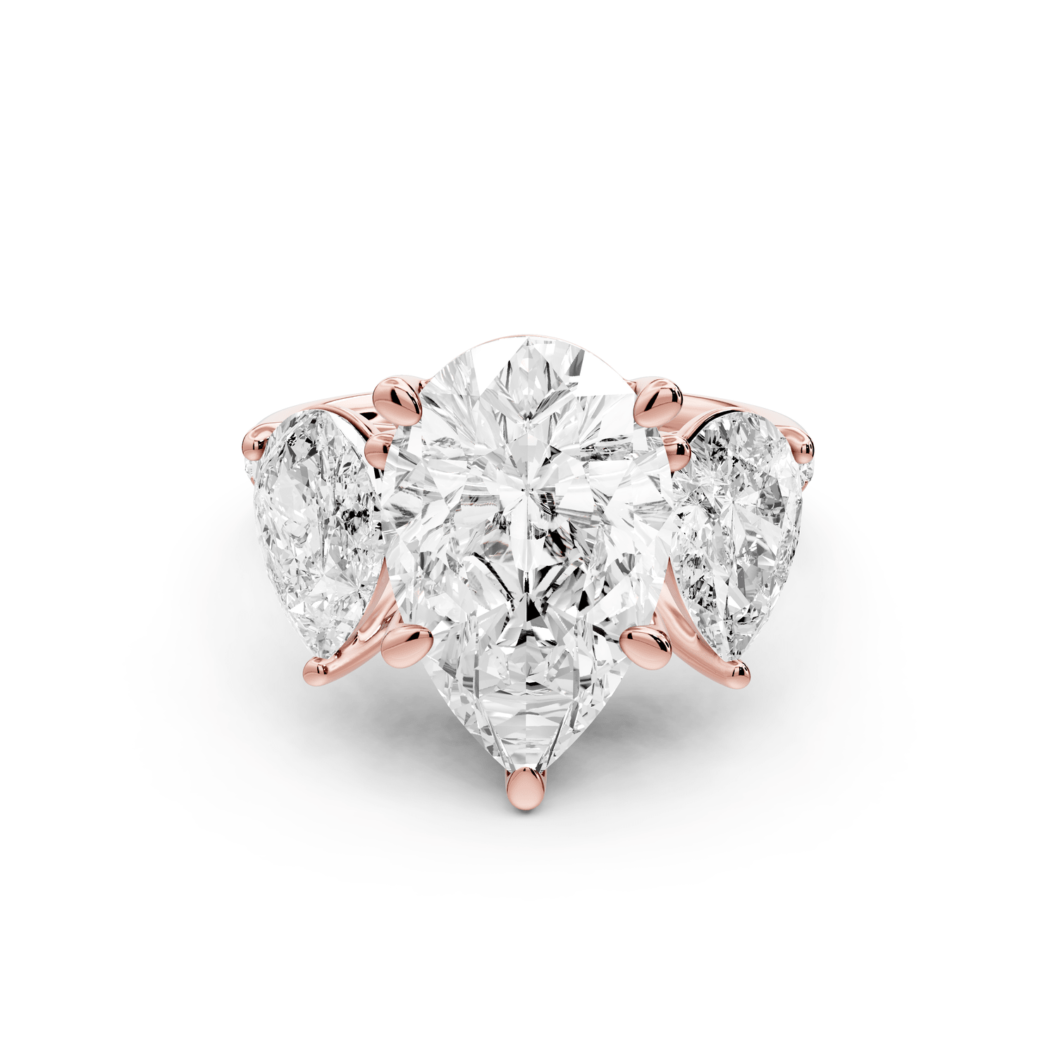 Mia - 4ct 18k rose gold pear Trellis Basket Diamond Pavé half band Engagement Ring - Mr. Alex Jewelry