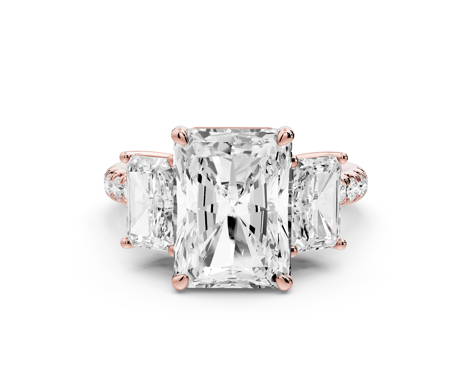 Mia - 4ct 18k rose gold radiant Trellis Basket Diamond Pavé half band Engagement Ring - Mr. Alex Jewelry