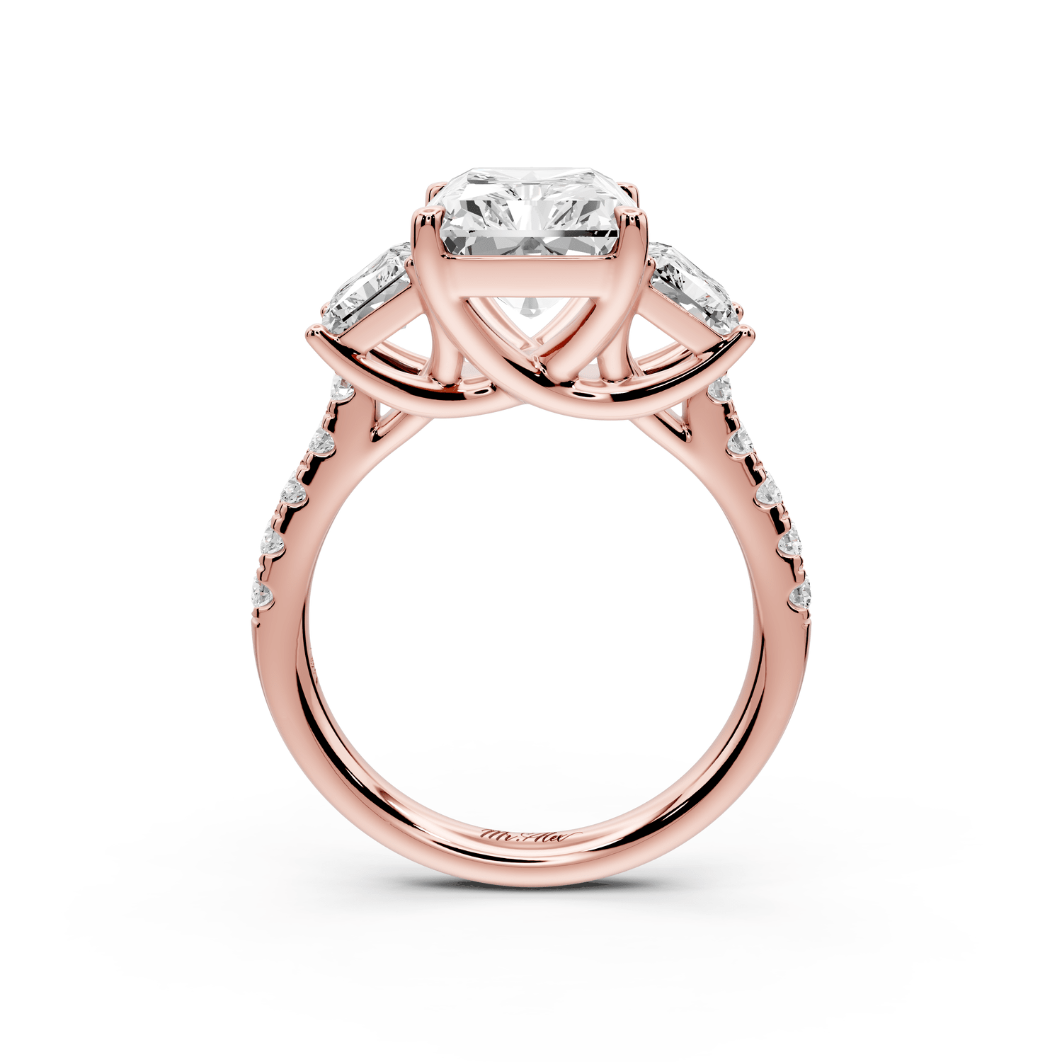 Mia - 4ct 18k rose gold radiant Trellis Basket Diamond Pavé half band Engagement Ring - Mr. Alex Jewelry