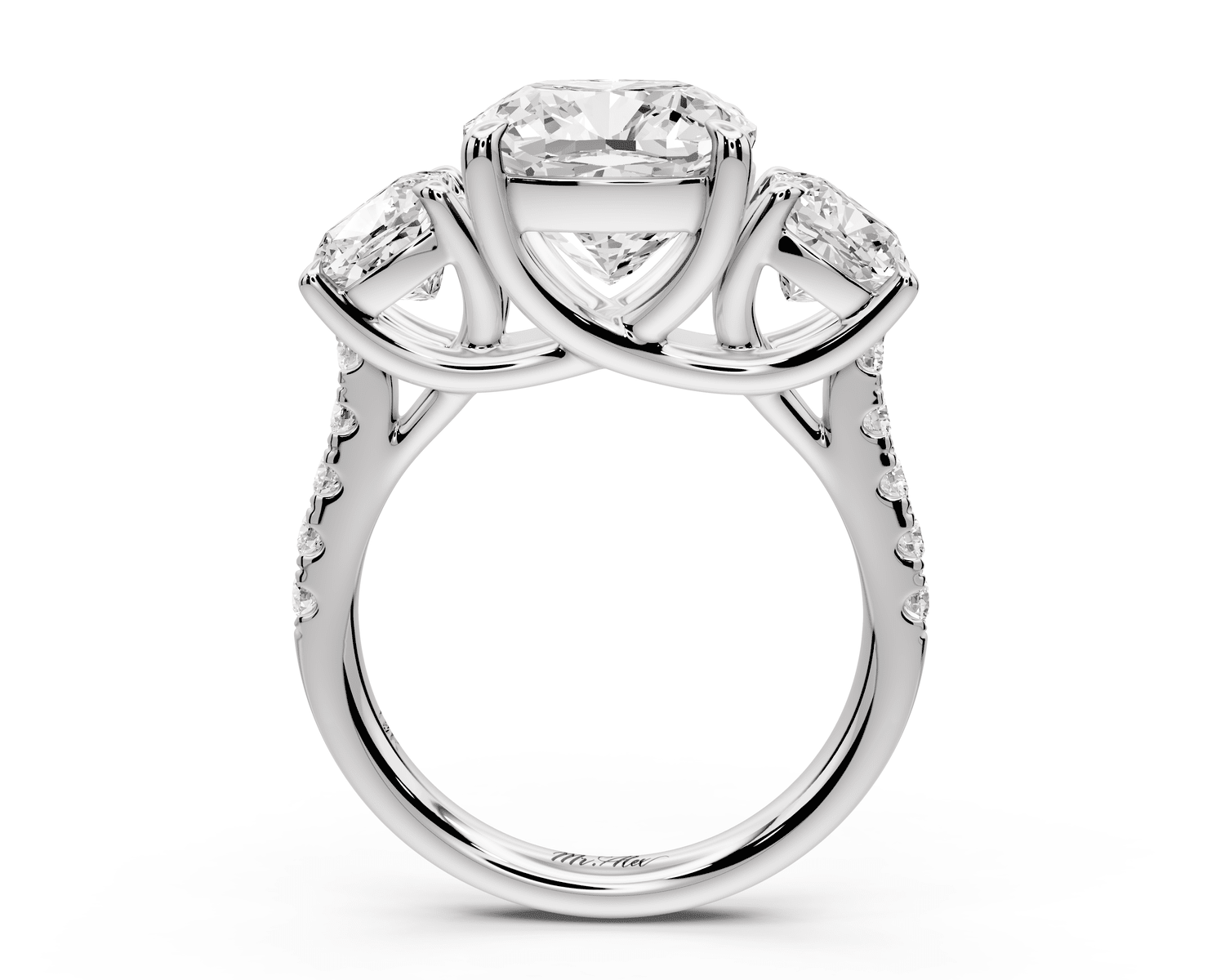 Mia - 4ct 18k white gold cushion Trellis Basket Diamond Pavé half band Engagement Ring - Mr. Alex Jewelry