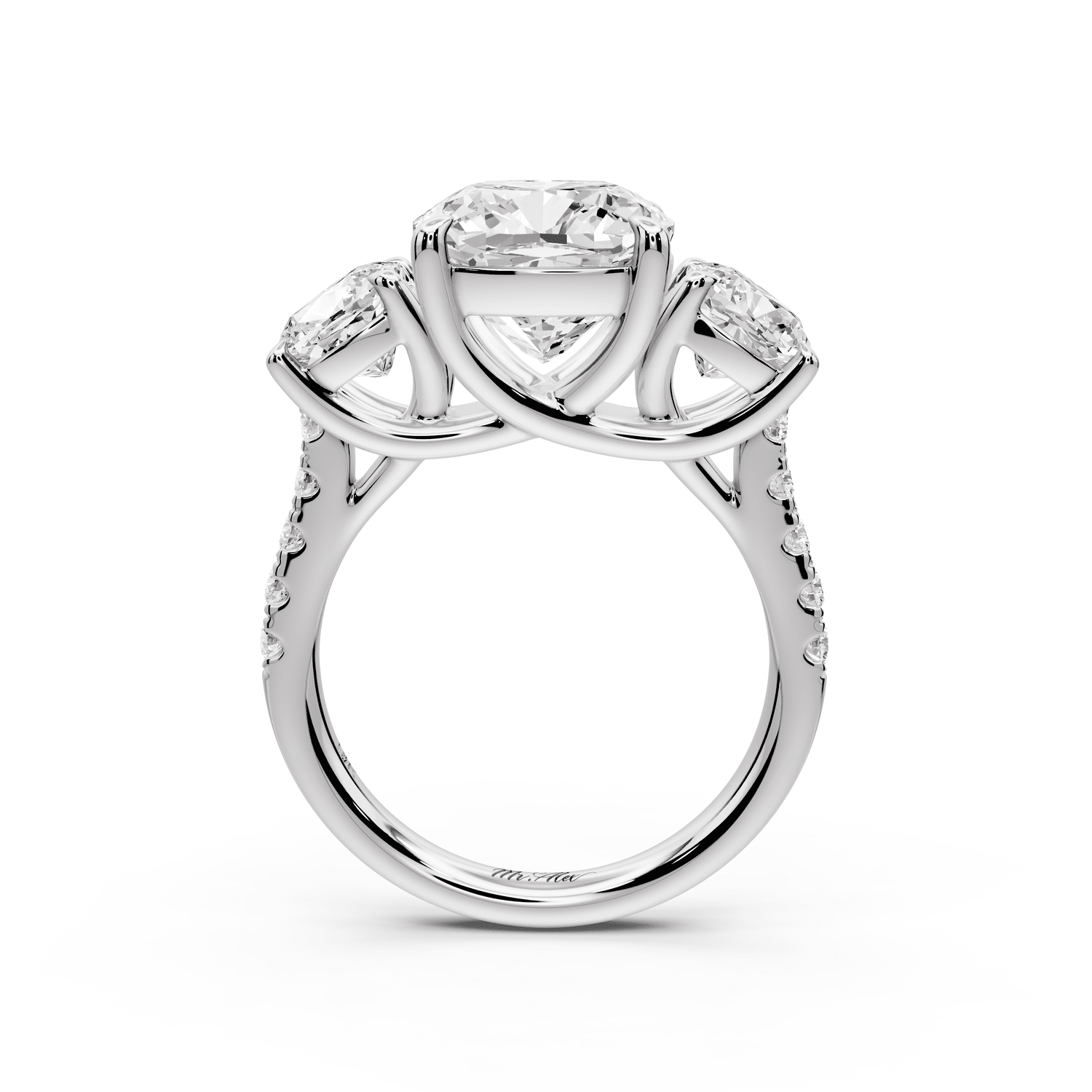 Mia - 4ct 18k white gold cushion Trellis Basket Diamond Pavé half band Engagement Ring - Mr. Alex Jewelry